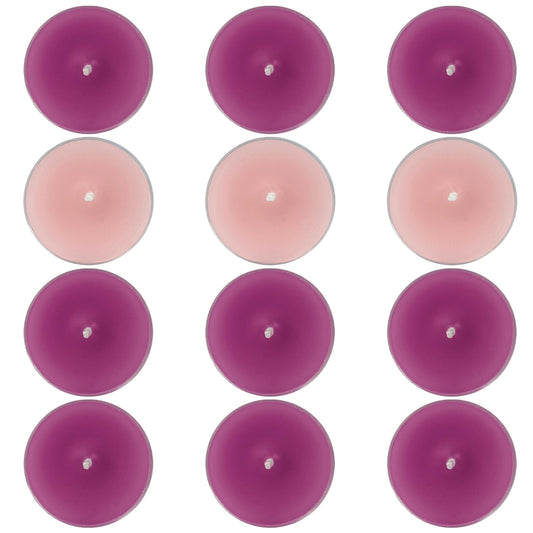 Scented Tealight Candles - 9 Deep Purple 3 Light Pink Tea Lignt Candles for Christmas Advent Holiday Mantel Decor Bath Relaxation, Perfect for Home Use and Gifting