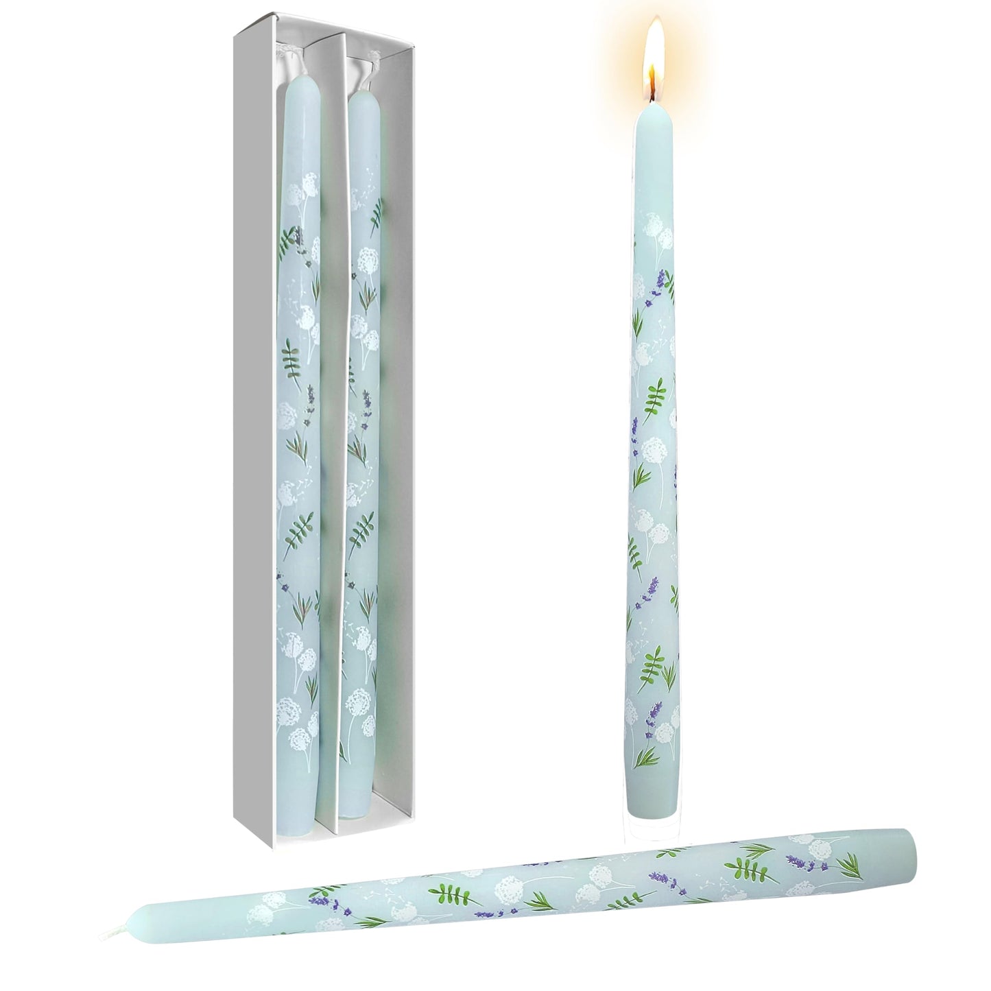 Dandelion Printed Taper Candles Set of 2, 10 Inch Handmade Candle Stick, Unscented Long Candle, Tapered Candles for Wedding Dinner Table Home Decor Gift