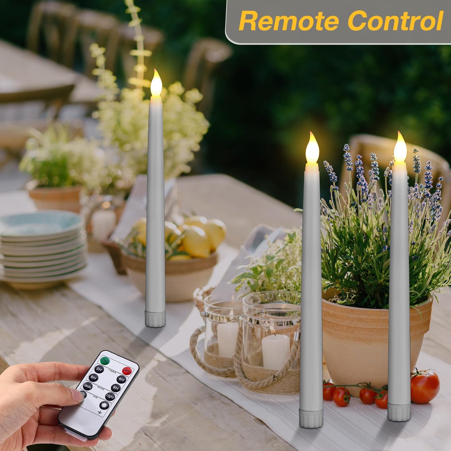 Tuanse 24 Pack Flameless Flicker Taper Candles Bulk with Remote and Timer, Battery Operated LED Warm White Taper Candles Light for Home Wedding Decoration Gifts (White,10 Inch)