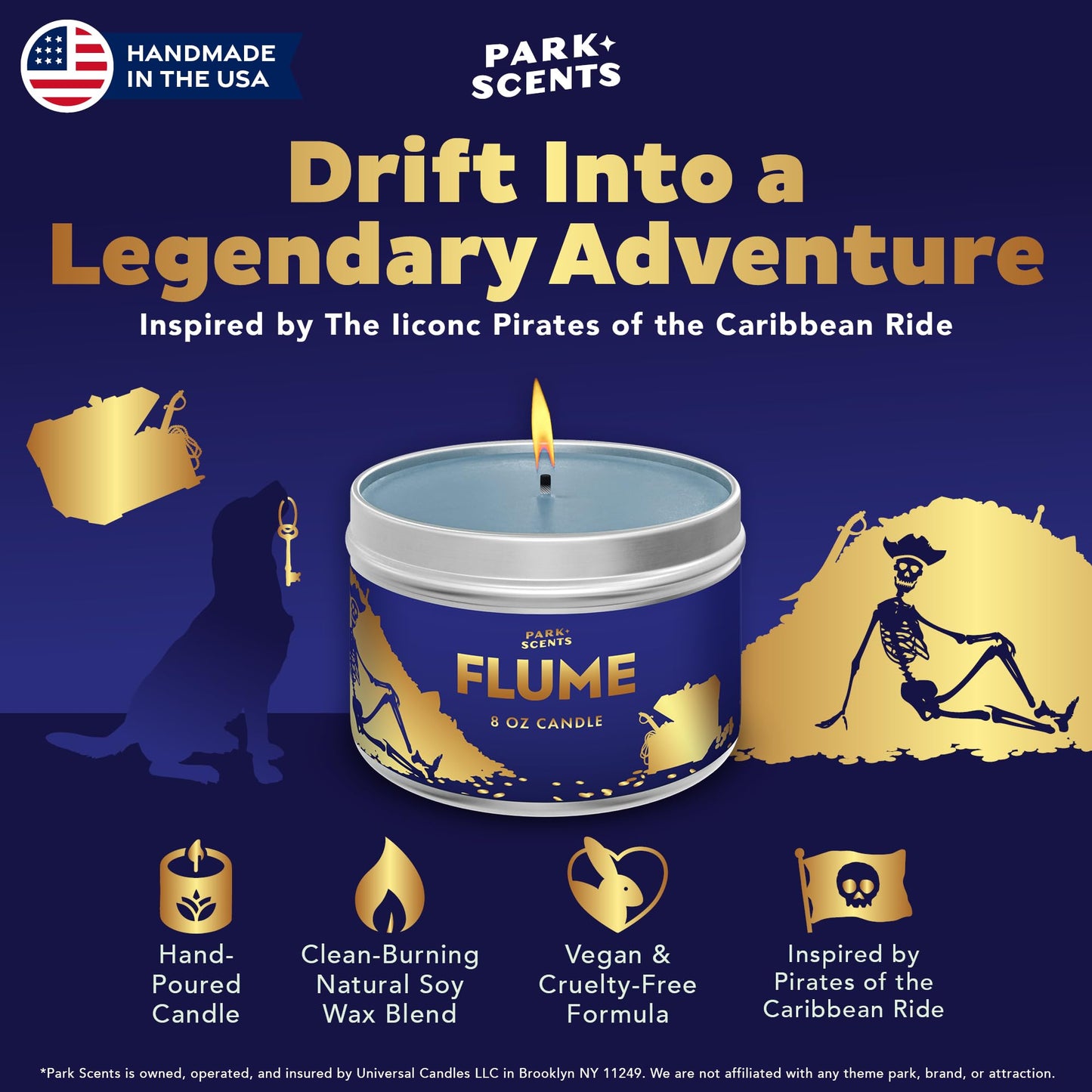 Park Scents Flume Candle - Inspired by the atmosphere of the PIRATES OF THE CARIBBEAN ride - Handmade in the USA, vegan, and cruelty-free | 8 oz. Tin