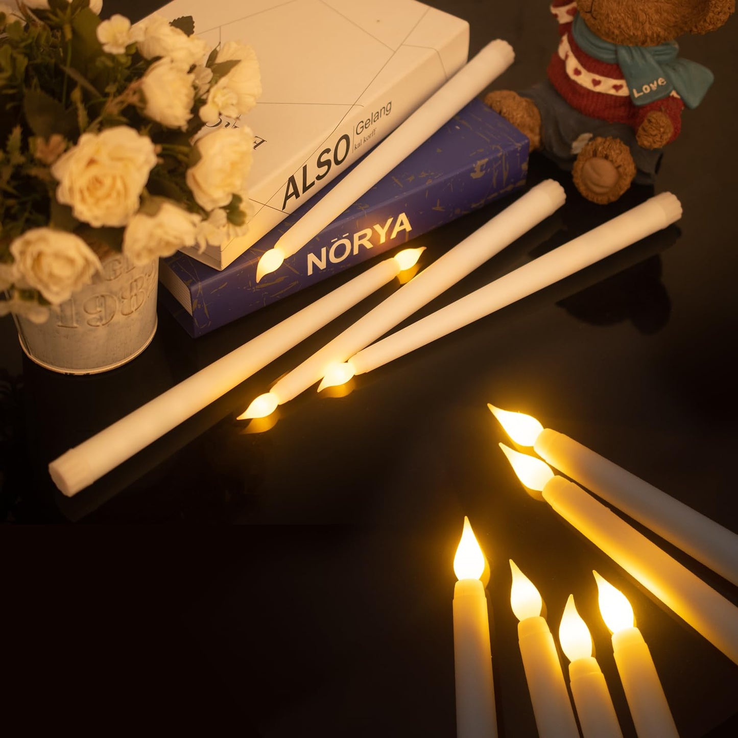 Bazayona 48pcs Flameless Flickering LED Taper Candles Bulk Battery Operated Candles for Christmas Halloween Birthday Wedding Party, (Ivory, 11 inch, 48pcs)