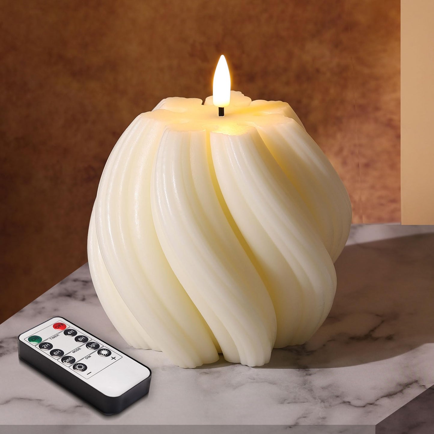 Girimax Cream White Swirl Flameless Candles with Remote, Aesthetic Twirl LED Pillar Candle Housewarming Gift Home Shelf Decor 1 Pack