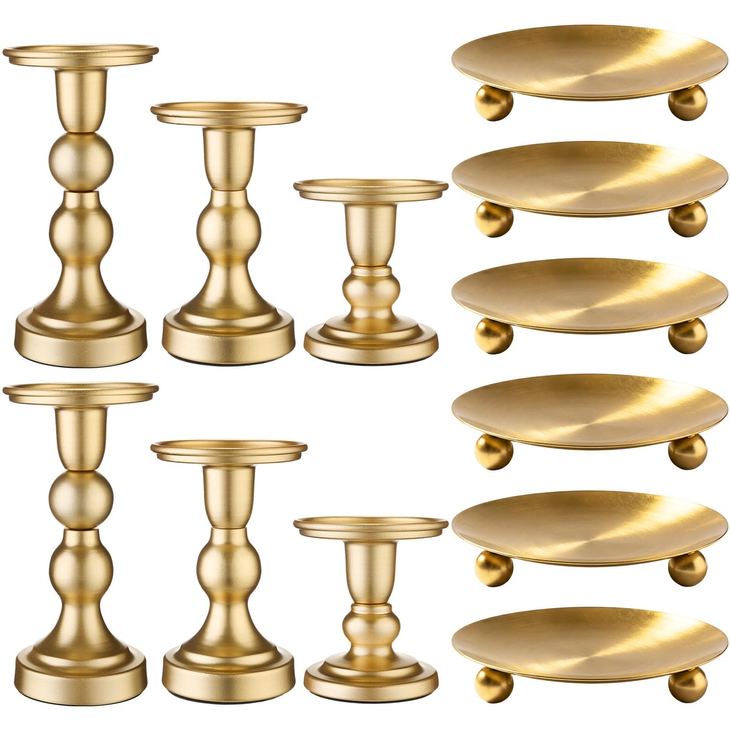 Vesici 12 Pcs Candlestick Holder Plate Pillar Candle Holder Candles Stand Decorative Centerpieces for Table Wedding Events Party Living Room Housewarming Gift(Baking Paint,Size 2,Gold)