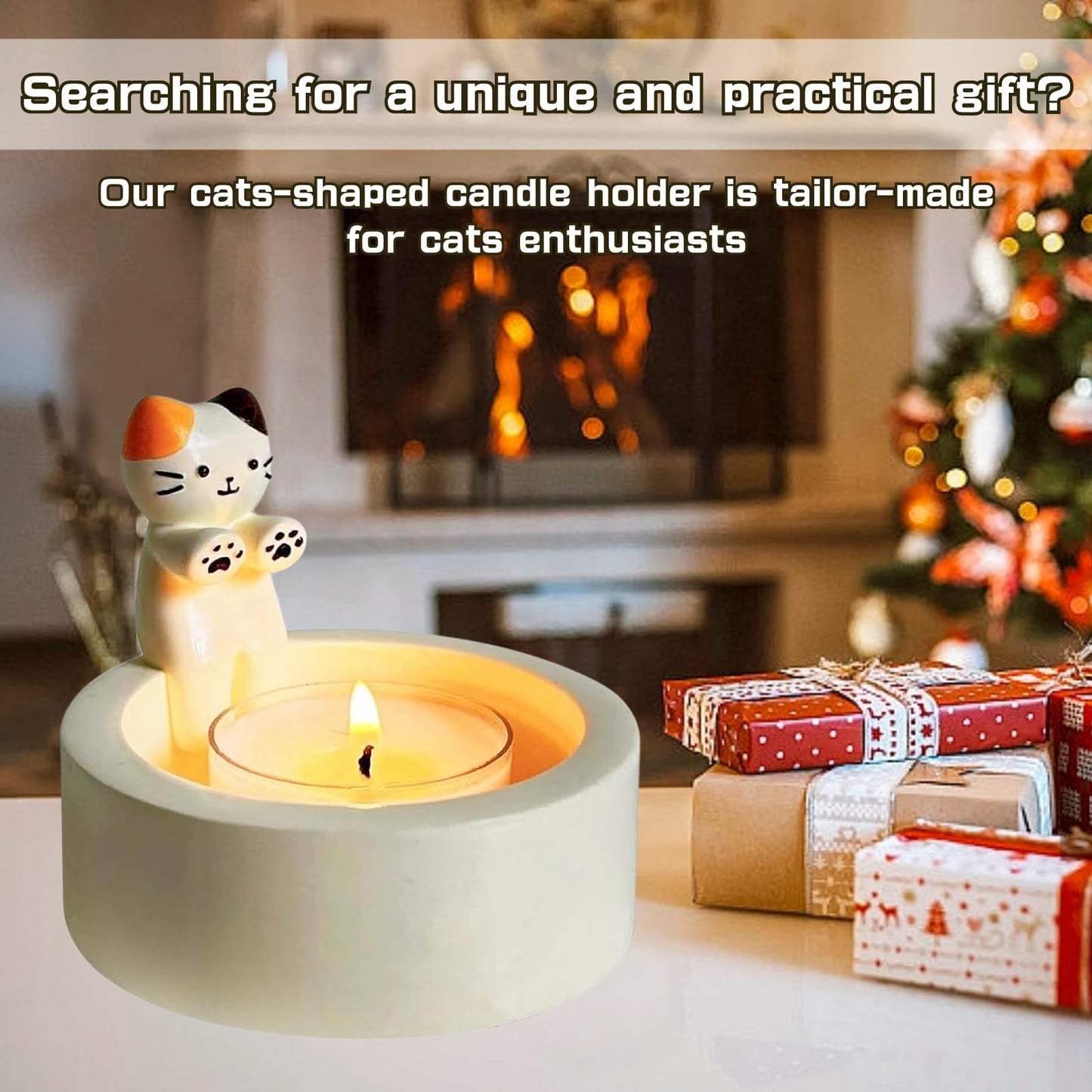 MOONDKIST Candle Holder, Cartoon Animals Candle Holder Decor, Cute Resin Candlestick Holders, Girl Gifts for Wome (Cat)