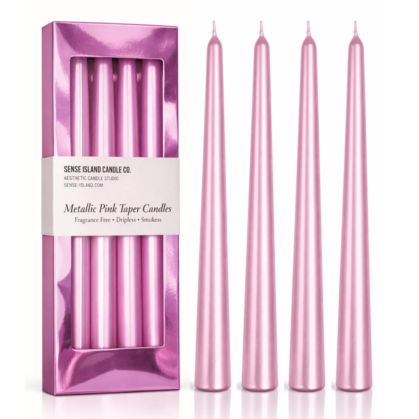 Light Pink Taper Candles 10'' with Pearl Shimmer Candle Sticks Set of 4 | Unscented Candlesticks for Home Decorations, Tapered Candles for Wedding Receptions Smokeless Dripless