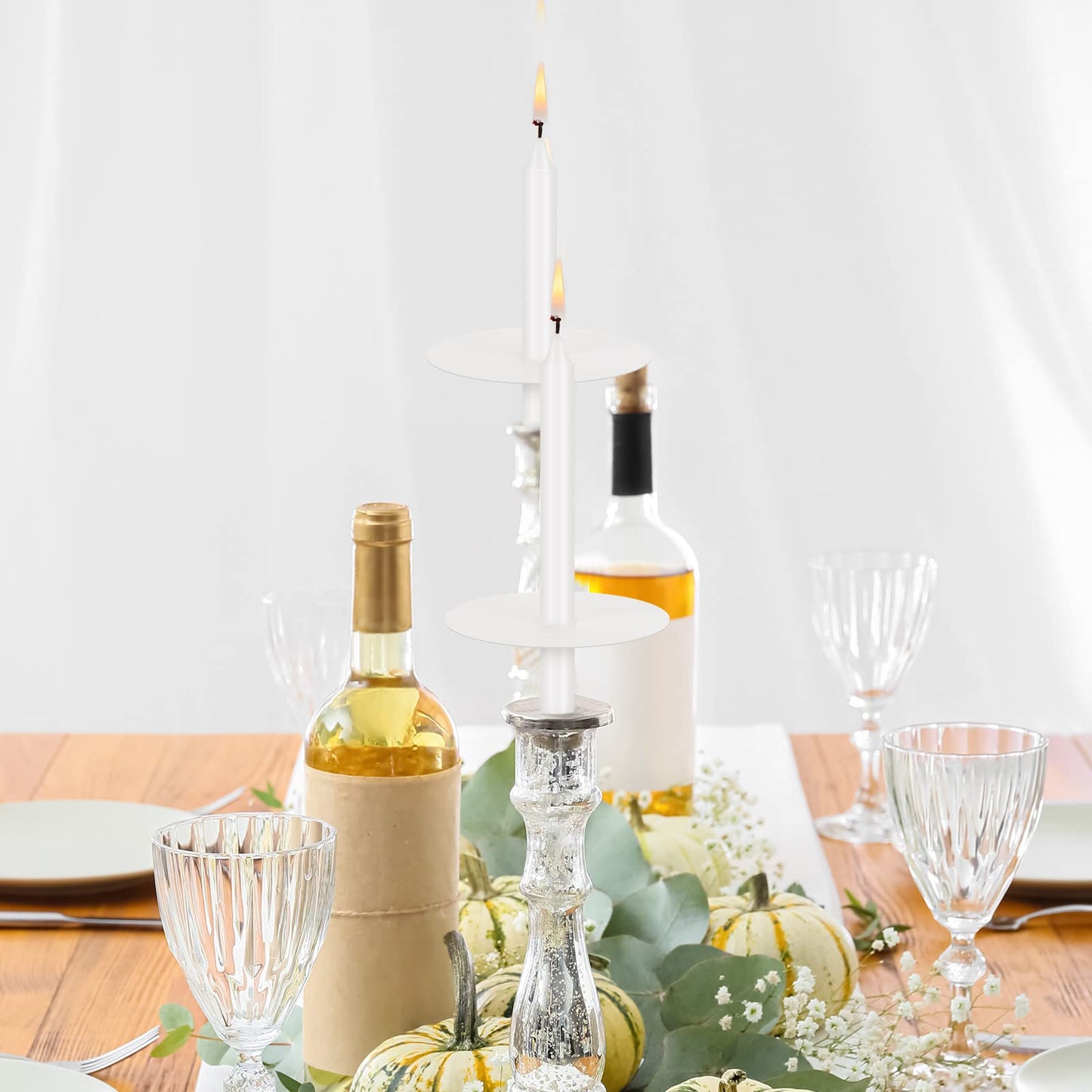MTLEE 50 Set Church Candles with Drip Protectors, Shabbat Vigil Votive Memorial Pillar Candles for Devotional Vigil Service, White, Unscented, 0.47 D x 4.72 H