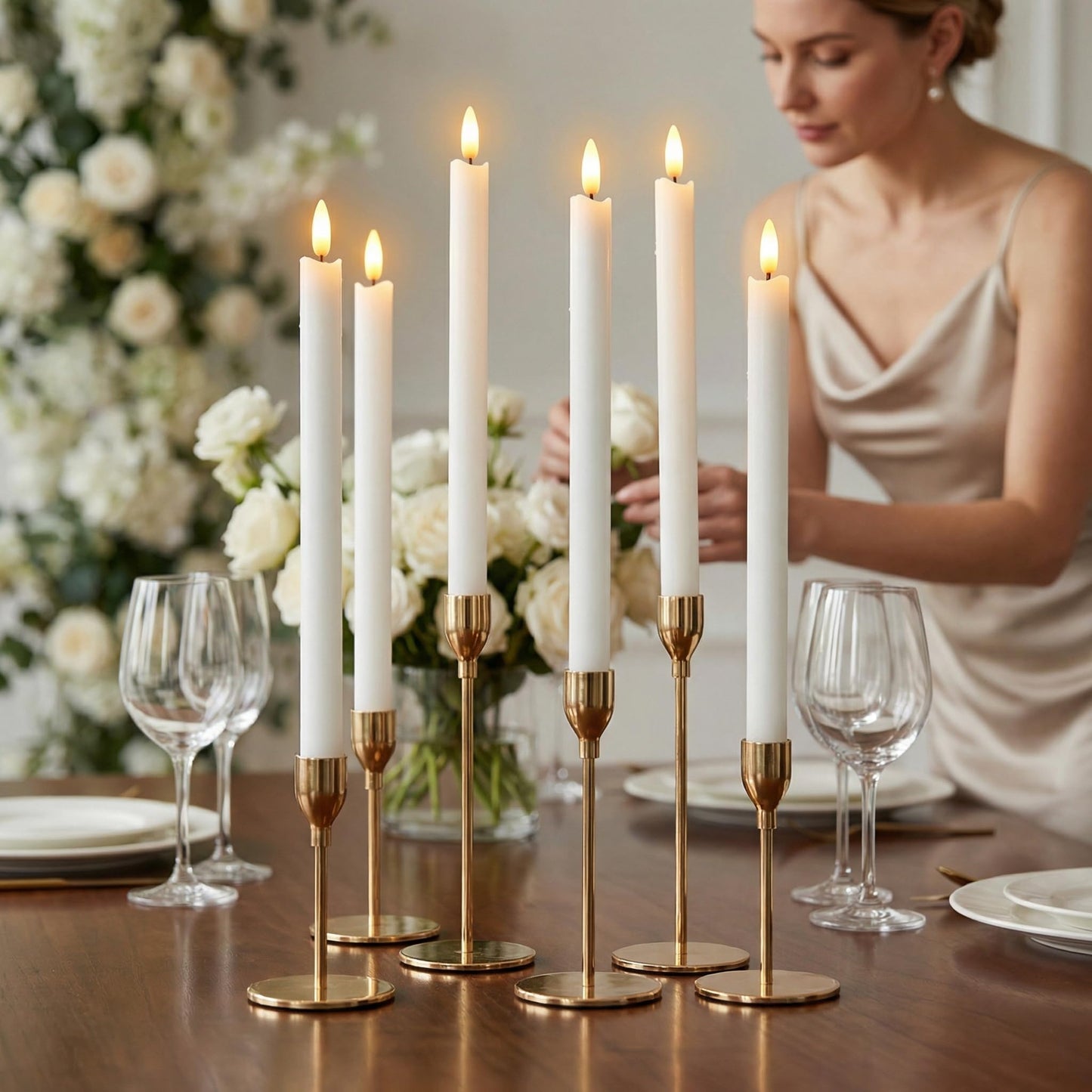 Wondise White Flameless Taper Candles with Timer, 6 Pack Battery Operated LED Flickering Real Wax Candle for Christmas Thanksgiving Wedding Decorations