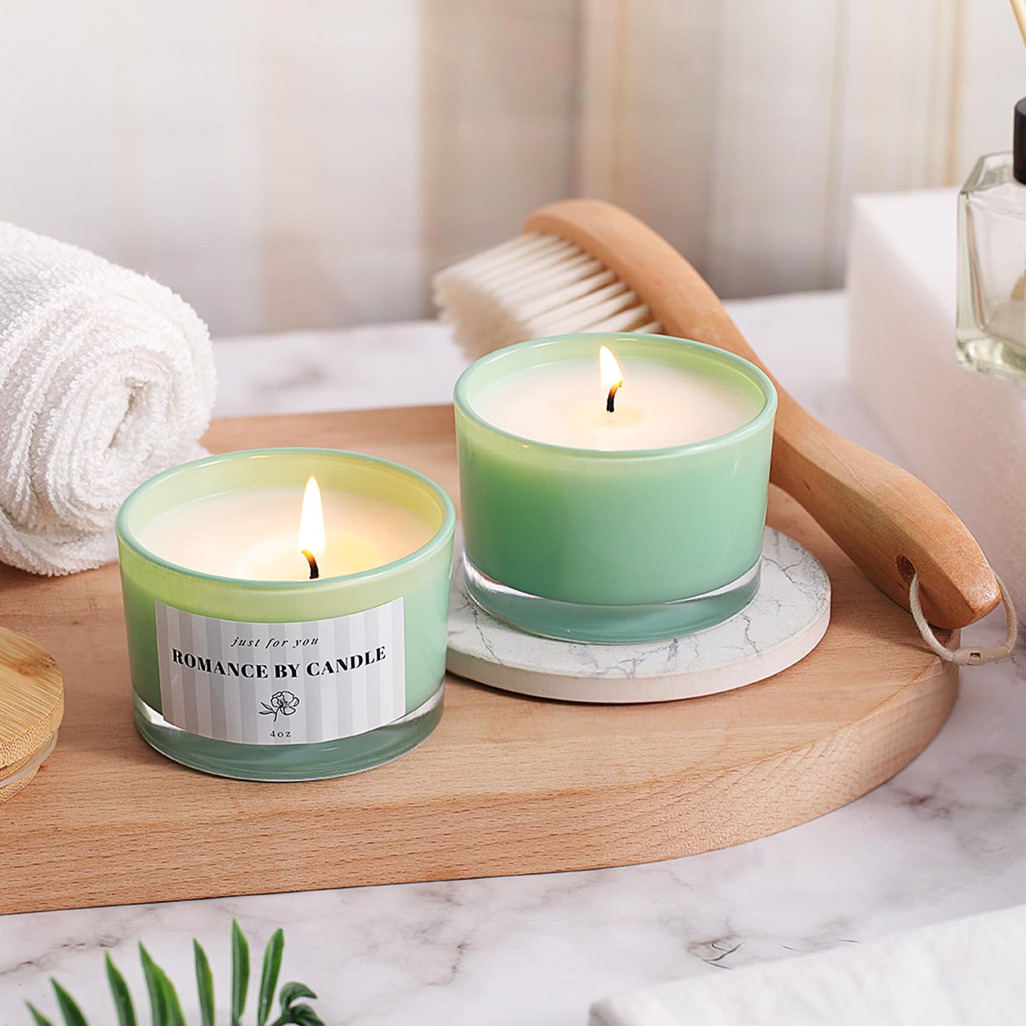 REISEN 12 PCS Green Candle Jars for Making Candles, 4 OZ Glass Jars with Bamboo Lids and Sticky Warning Labels, Candle Containers for DIY Gifts, Candle Making Supplies