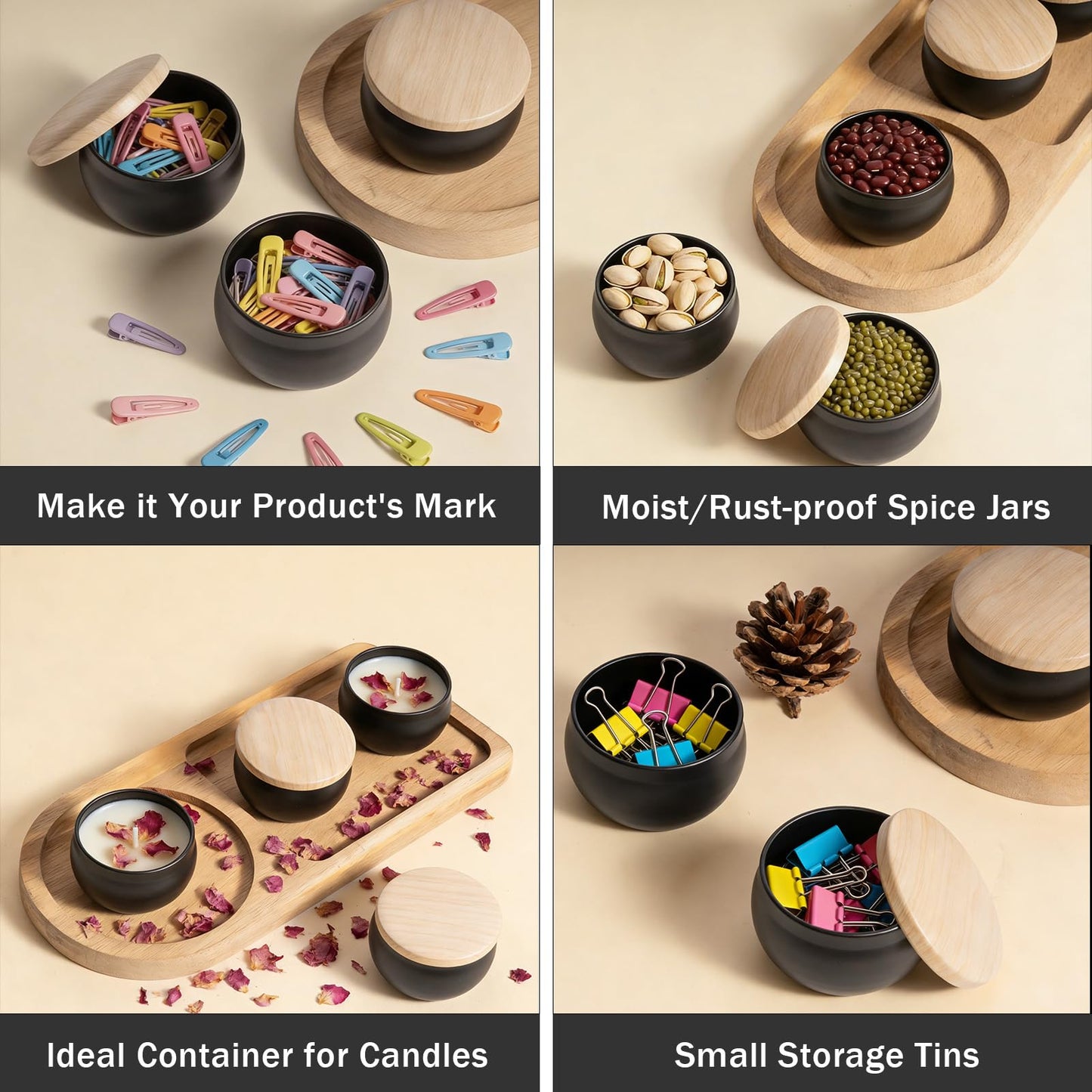 Candle Tins, 16 Pcs Candle Jars with Lids, 2.5 Oz Empty Candle Jars, Candle Containers for Making Candles, Small Metal Tins with Wood-Grain Lids, Candles Jars for Making Candles and Small Business