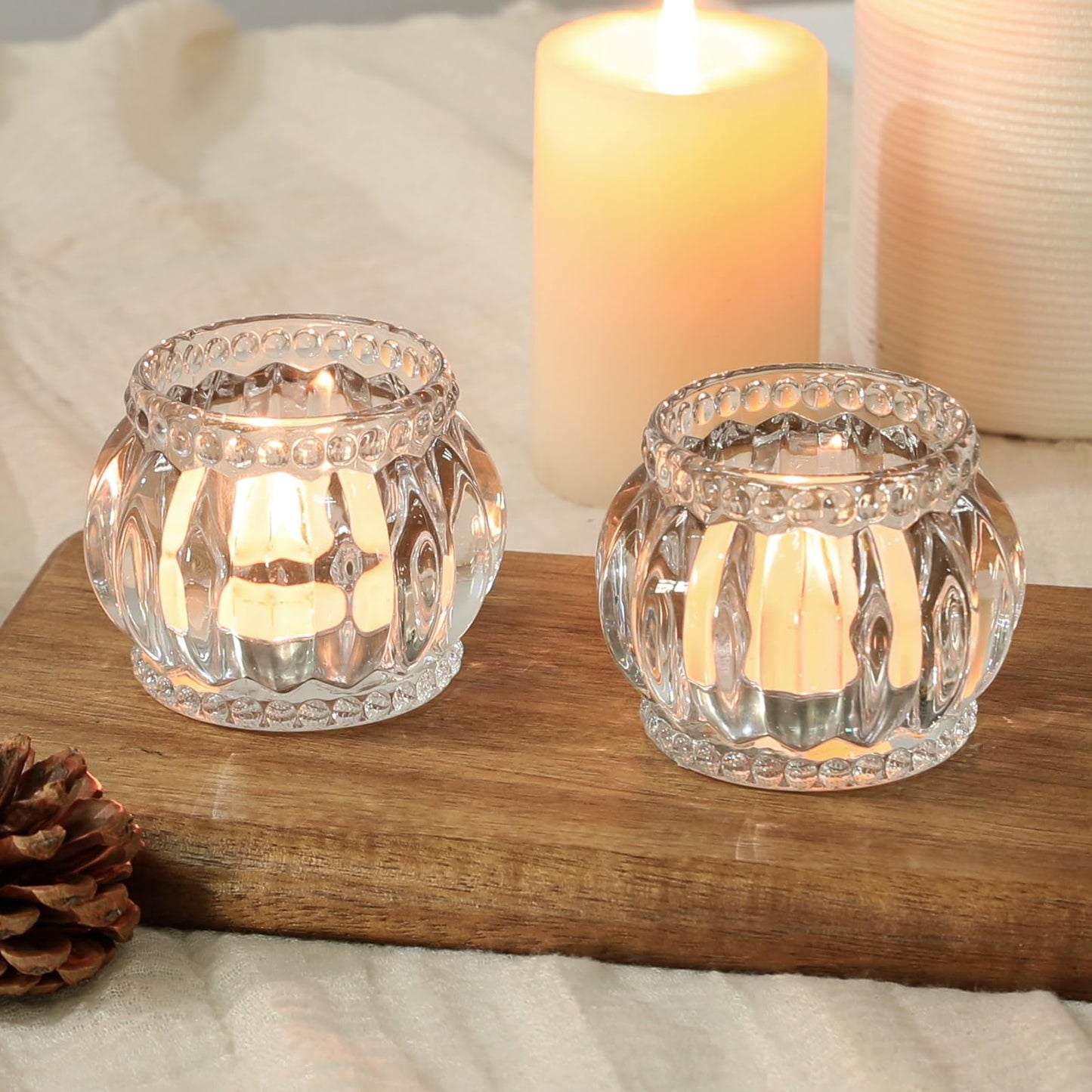SHOHAYTO Set of 6 Glass Tea Light Candle Holders, Votive Candle Holders for Wedding Table Centerpieces, Tealight Holders for Christmas Party & Home Decor
