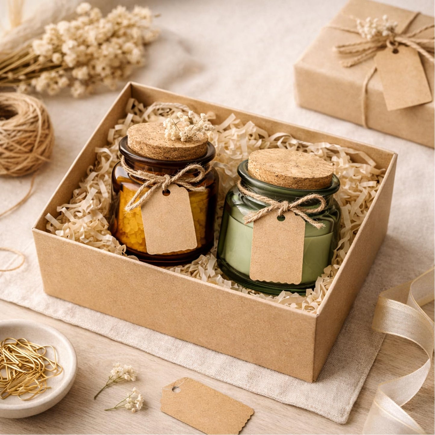 2Packs 100ml Glass Candle Jars with Cork Lids Refillable Aromatherapy Candle Containers Thick Glass Storage Jars for DIY Soy Candles, Crafts, Gifts, Home Fragrance Green & Brown