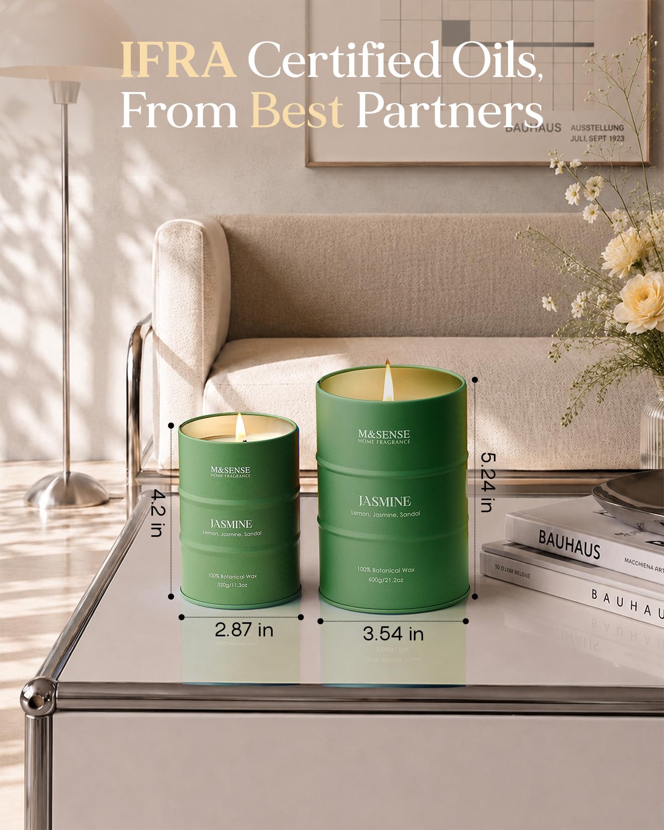 M&SENSE Jasmine Scented Candles Large, Natural Soy Candles 21.2oz 120 Hour Slow Burning,Aromatherapy Candle for Stress Relief Meditation Relaxing