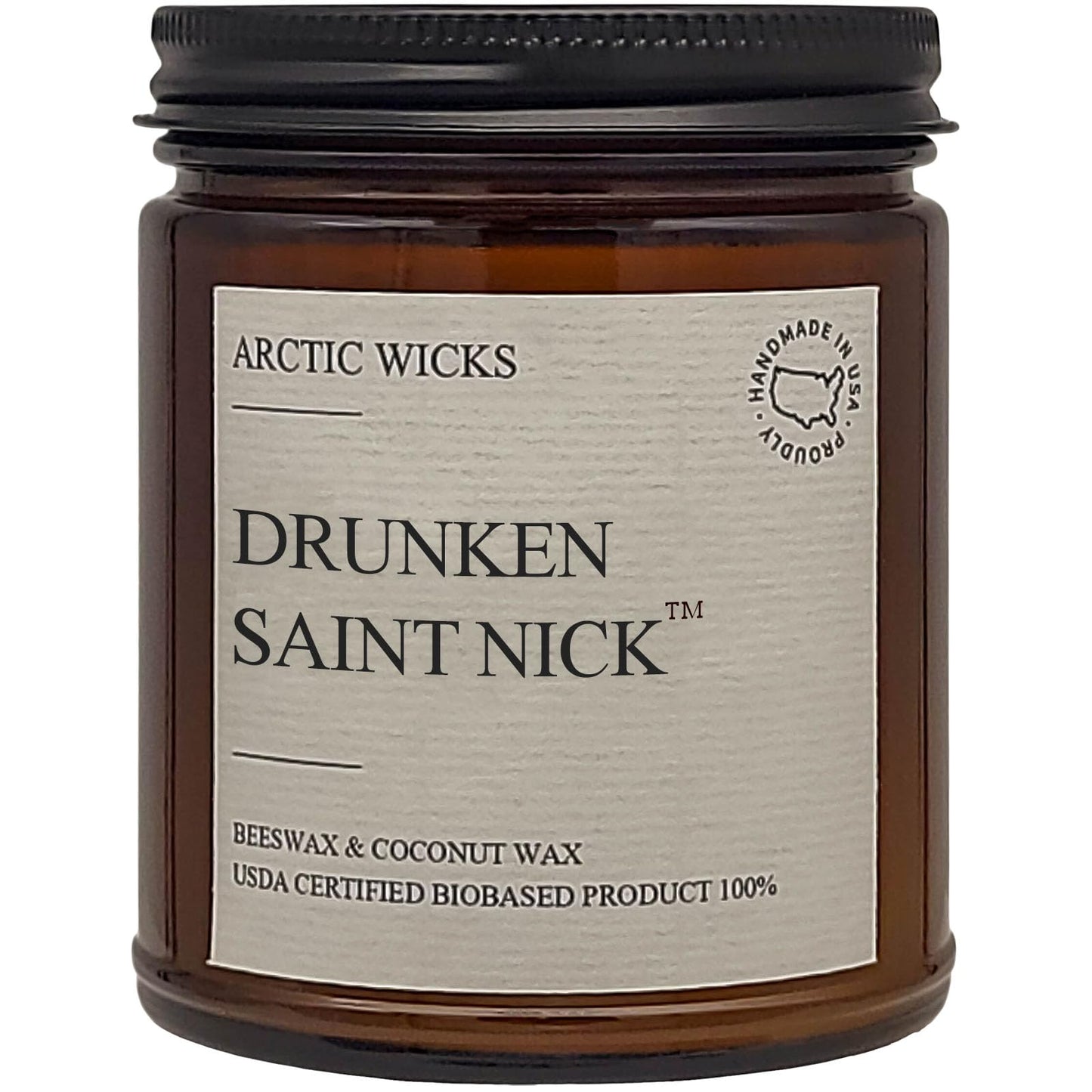 Arctic Wicks Scented Coconut Beeswax Candles | Coconut Beeswax Non Toxic Candle 9oz Amber | Farmhouse Candles Non-Toxic Clean Burn 100% USDA Certified Biobased (Drunken Saint Nick)