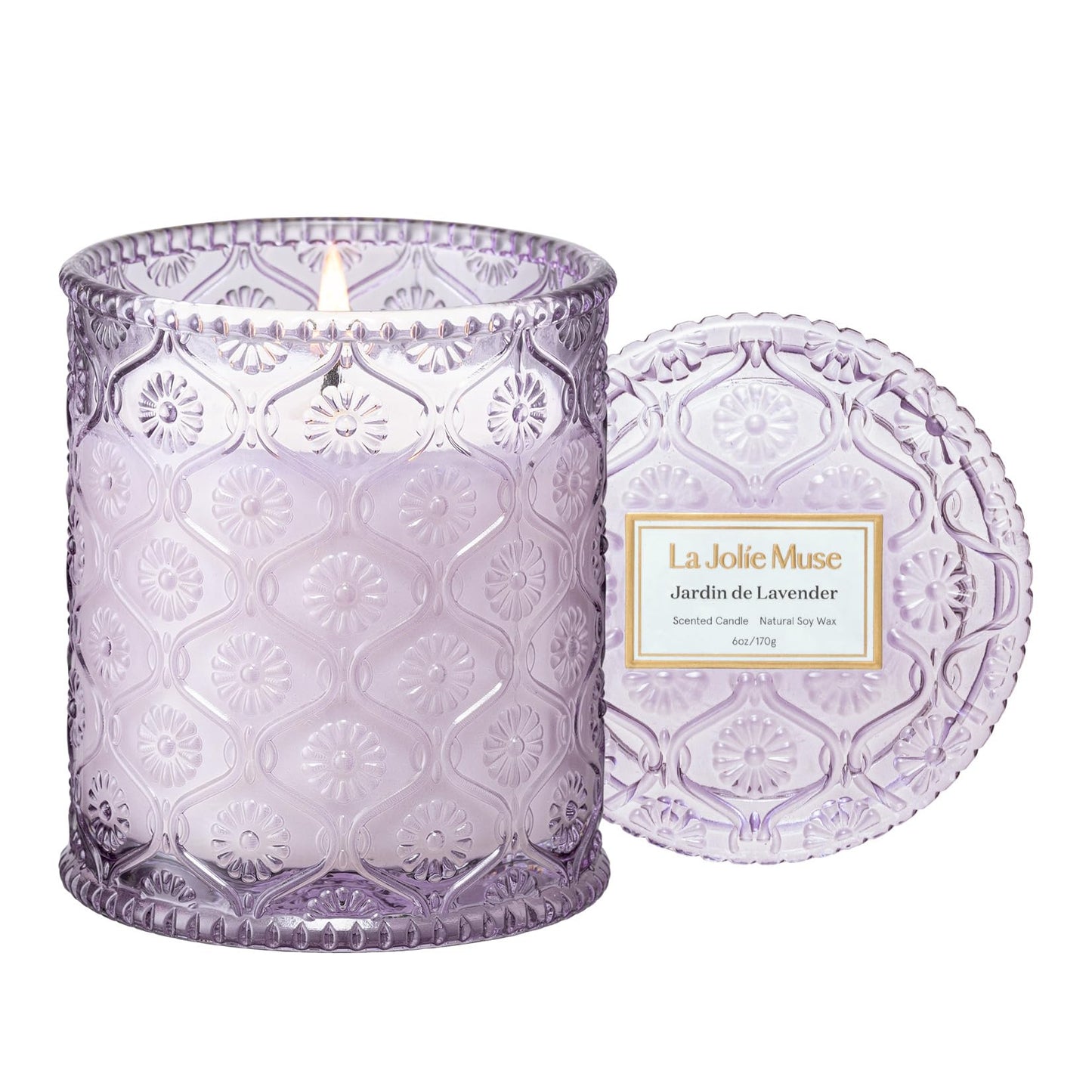 LA JOLIE MUSE Lavender Lilac Scented Candle for Home | Purple Jar Candle | Non Toxic Natural Soy | Relaxing Aromatherapy Candles | Luxury Gifts for Women | 40 Hrs