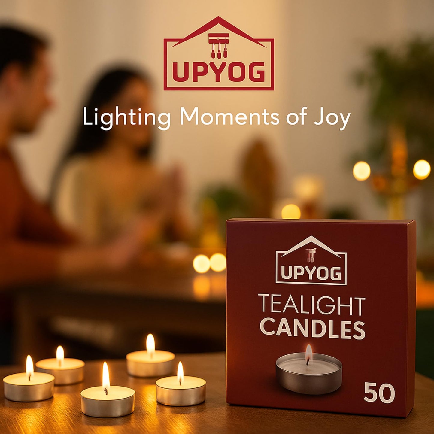 UPYOG Diwali Tea Light Candles 50 Pcs | 3 Hours Burning | Smokeless & Unscented Wax Tealight Candles for Diwali Decoration, Pooja, Home & Festival Décor