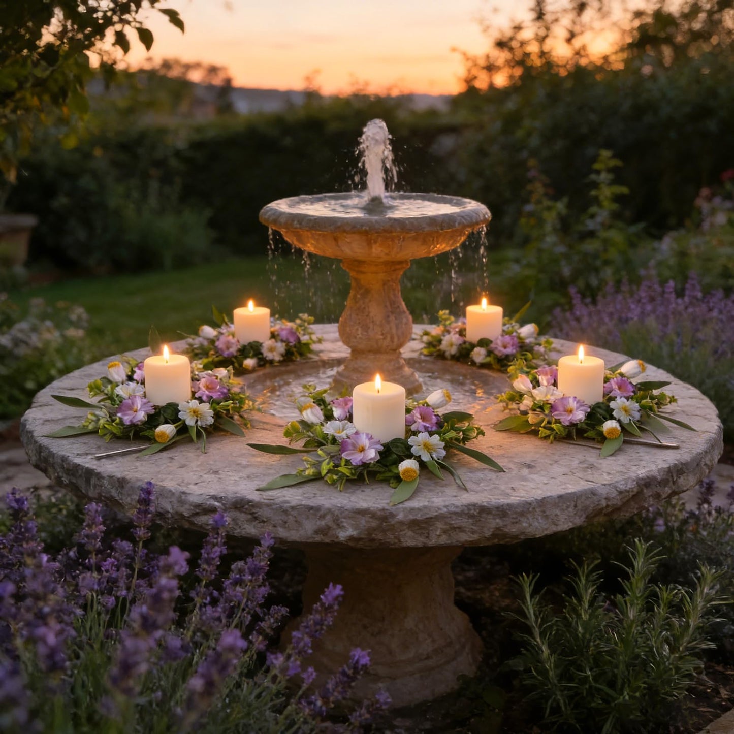 6 Pcs Small Spring Summer Candle Ring Wreaths with Artificial Pink White Flower and Yellow Fruit Mini Pillar Candle Holder Wreath with Lavender for Home Kitchen Cabinets Table Centerpieces Front Door