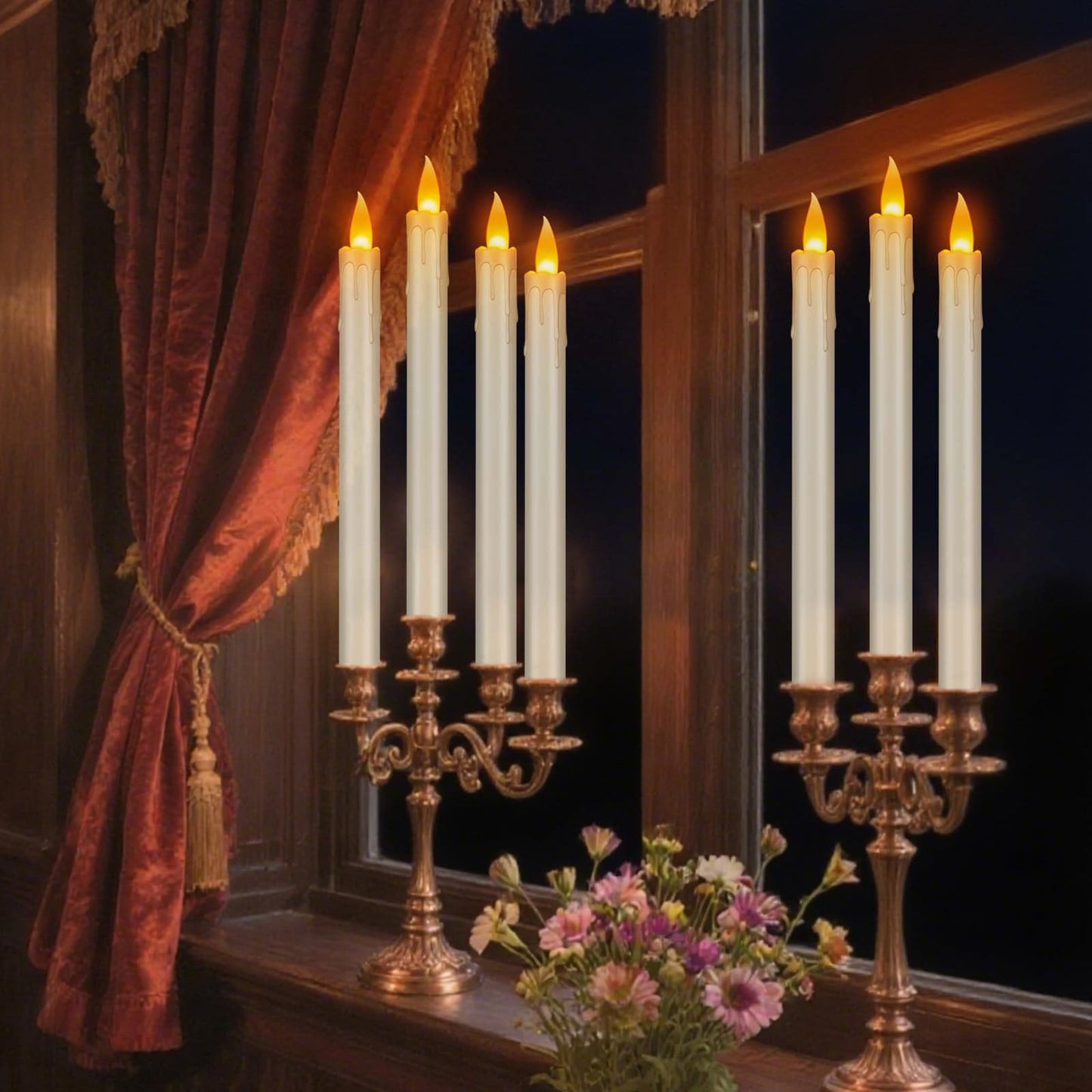 wemarry Flameless Taper Candles Realistic Flickering Flame, Battery Operated, Remote Control with Timer, Safe for Kids & Pets, Ivory, 10-Inch, Pack of 6 Ideal for Home, Weddings & Parties
