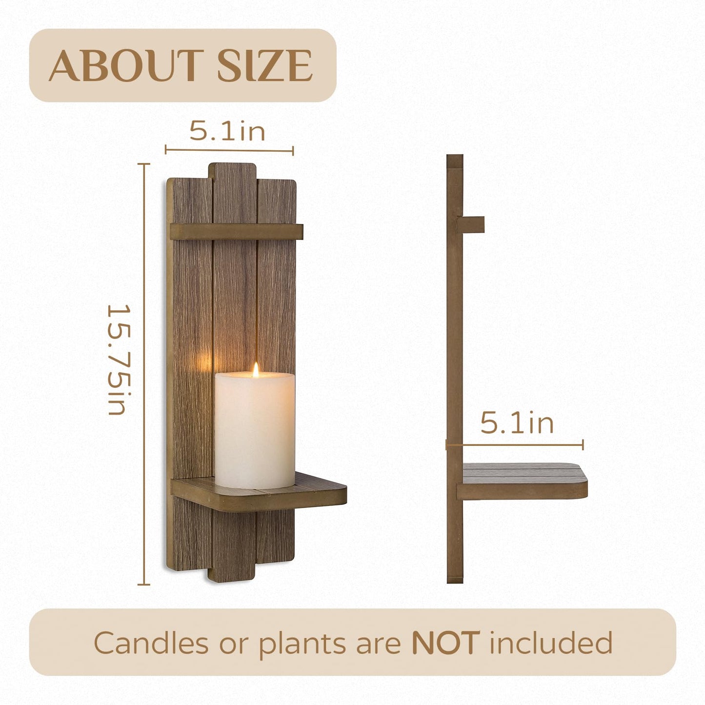 Wall Candle Holder for Farmhouse: Wood Floating Shelves Candle Sconces Wall Decor Set of 2 - Distressed Candle Holders for Small Vase Pillar Candles Tealight