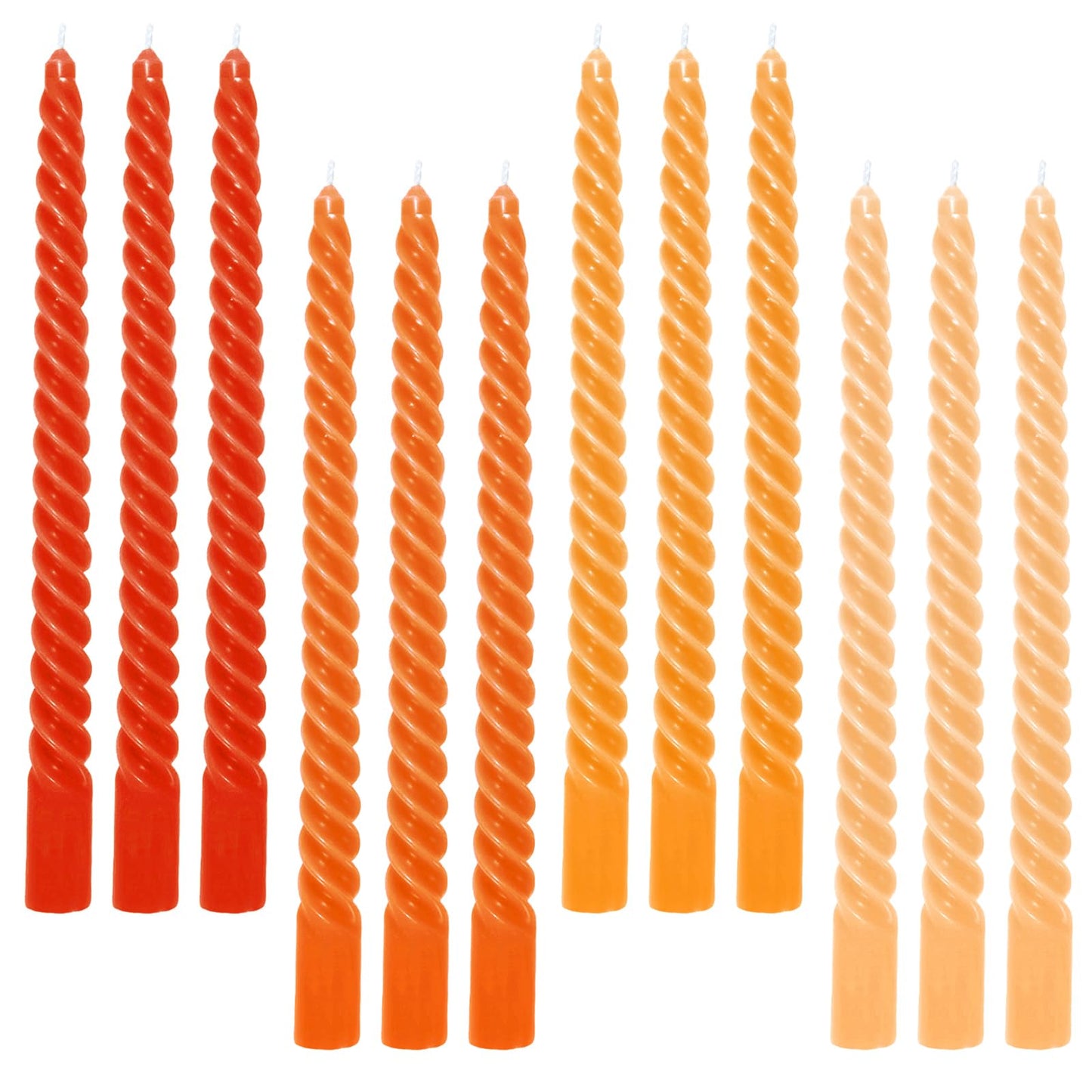 Whaline 12Pcs Fall Gradient Orange Spiral Taper Candles 10 Inch Dripless Twisted Wax Candles Long Unscented Candle Sticks Autumn Halloween Party Home Dining Table Decor