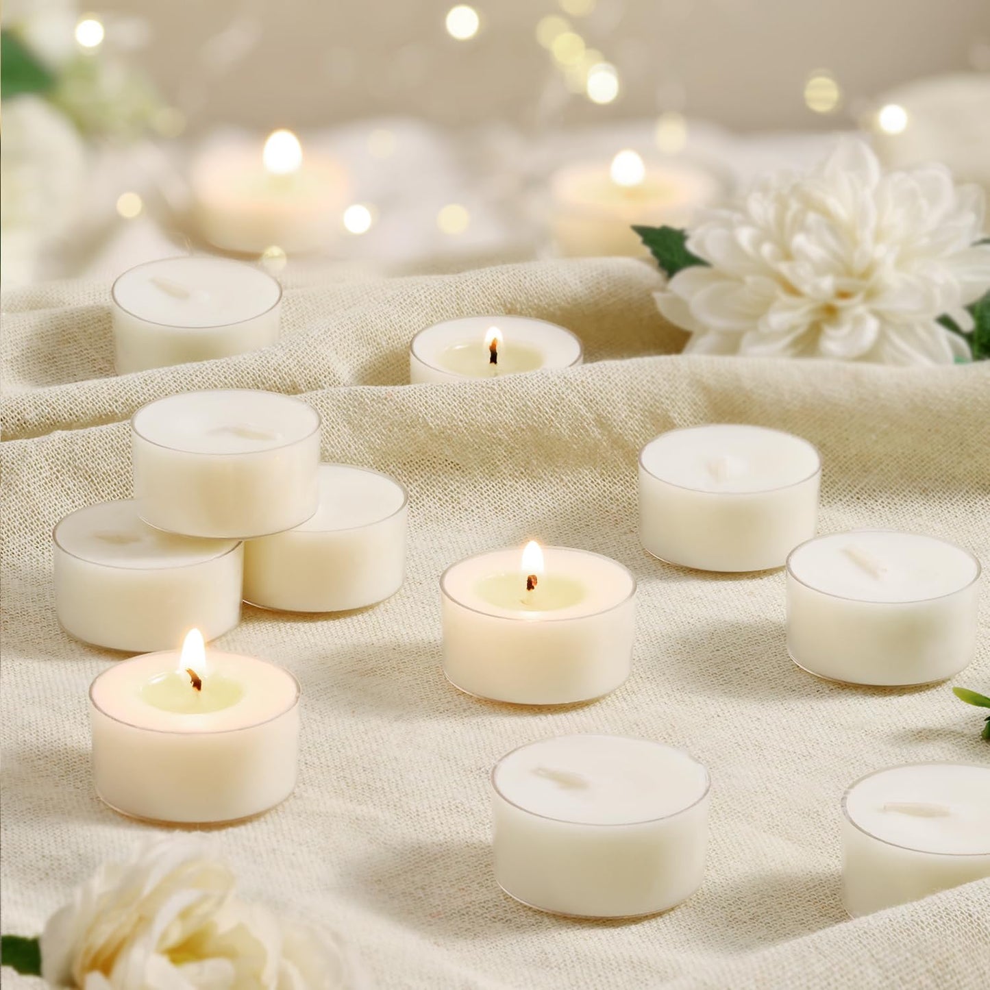 Scented Tea Lights Candles, Gardenia Moonlight, 16 Pack – White Scented Tealight Candles– 100% Palm Wax – 6 Hour Burn Time Aromatherapy Tea Light Votive Candle for Dinner, Bedroom, Spa, Wedding Decor