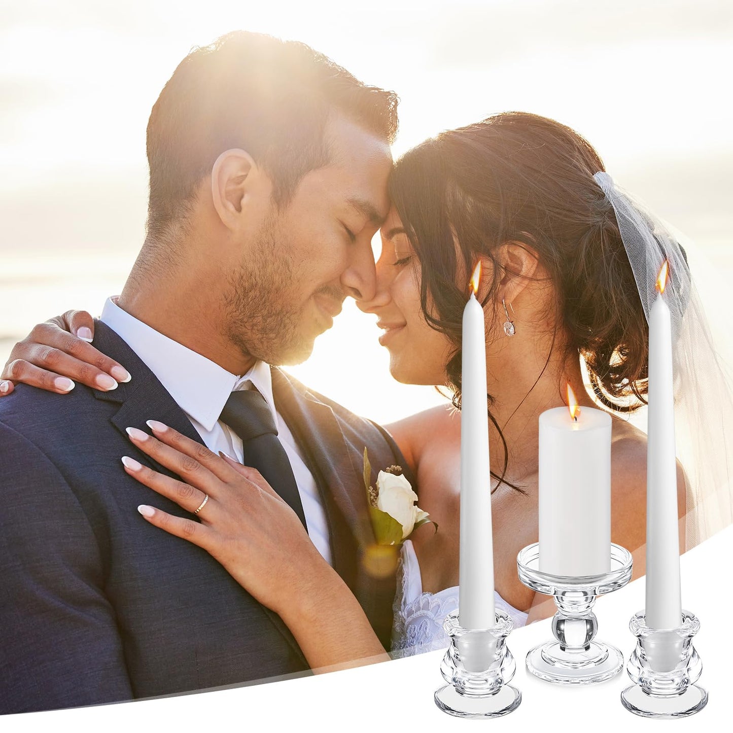 Rtteri Unity Candle Holder for Wedding Set of 3 Glass Candlestick Holder for Taper and Pillar Candle 3.5'' 2.2'' Wedding Ceremony Dinning Table Centerpiece Home Party Birthday Church Decor(Clear)