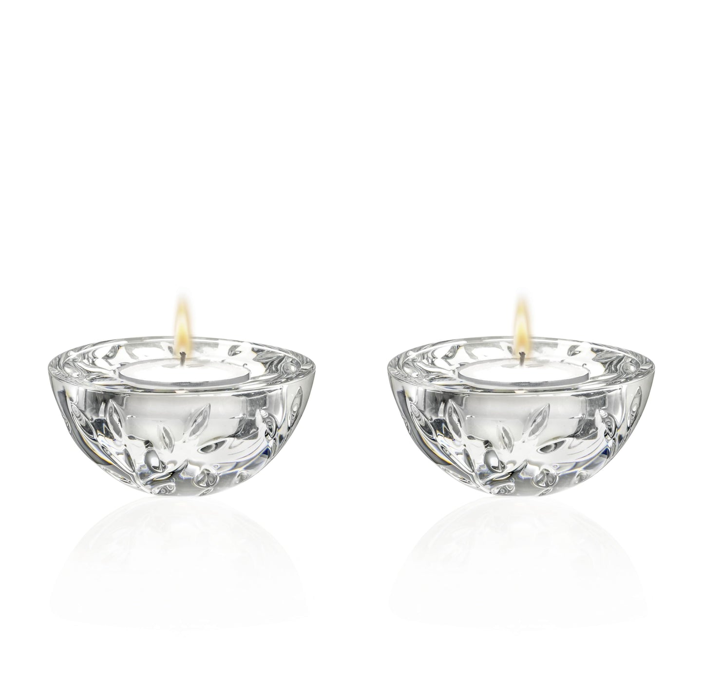 Barski Glass Tea Light Candle Holder - Set of 2 - for Wedding - Holidy Party Decoration - Round Bottom Will Create a Rocking Effect - Horizontal Lines Design - 3.5" Diameter - Made in Europe