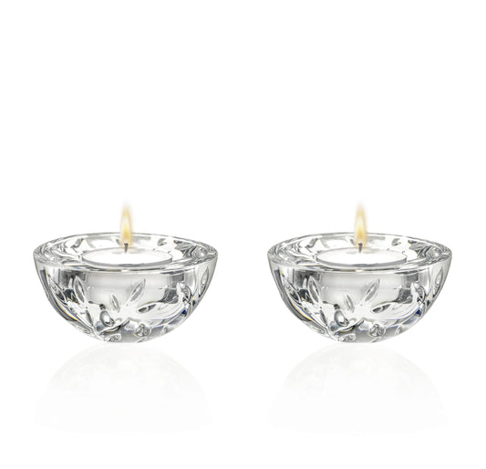 Barski Glass Tea Light Candle Holder - Set of 2 - for Wedding - Holidy Party Decoration - Round Bottom Will Create a Rocking Effect - Horizontal Lines Design - 3.5" Diameter - Made in Europe