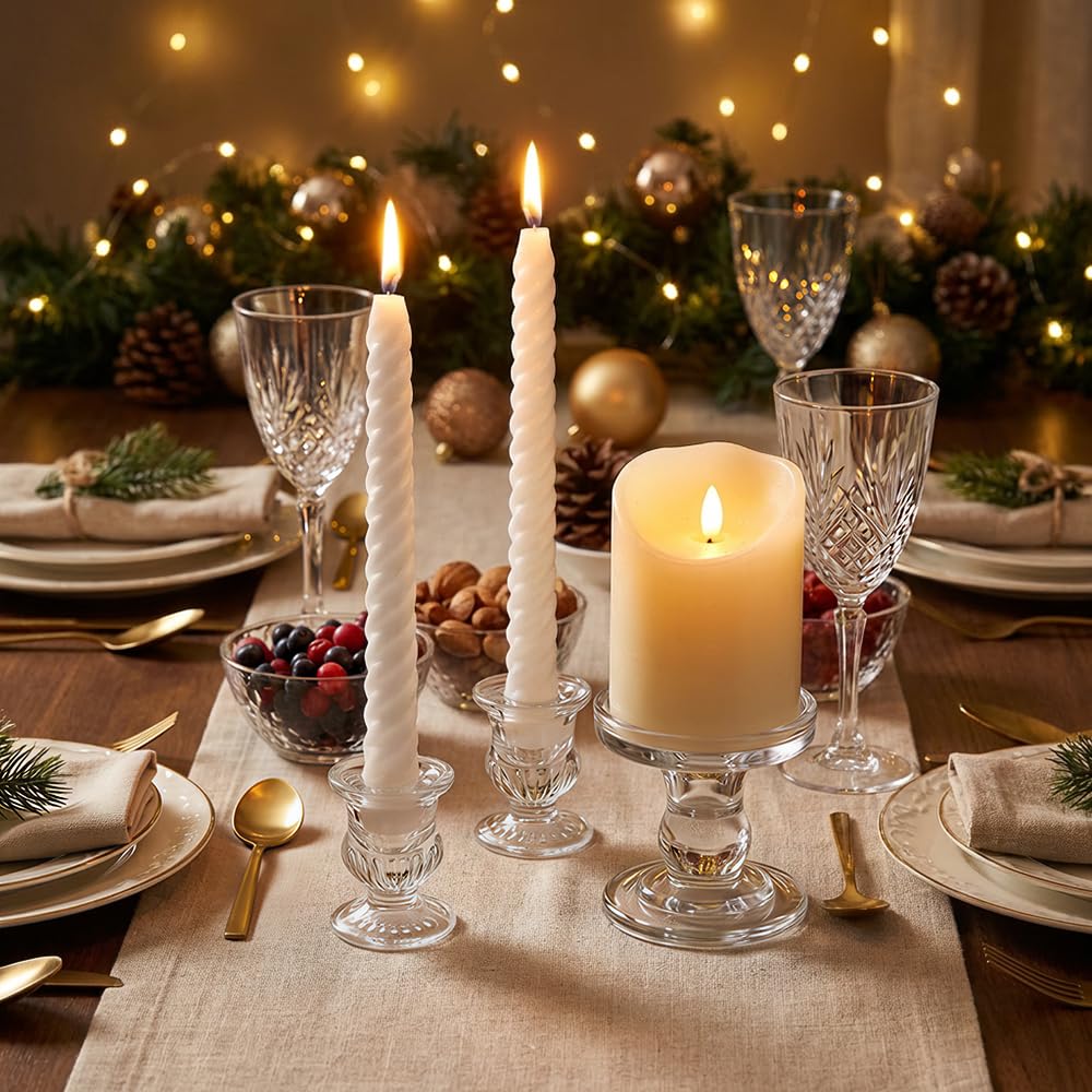 CHILL RECIPE Unity Candle Holders Glass Candlestick Holders for Pillar Candles Taper Candles, Crystal Taper Candle Holders Set of 3 for Wedding Table Centerpiece (Clear)