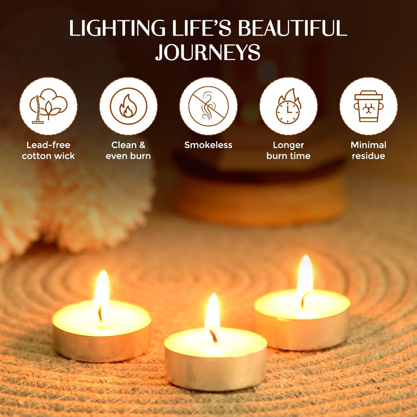 ViMe Light Up Your Home with Decorative Tea Candles Create a Warm Glow Cozy Atmosphere Charming Candlelight Add a Touch of Warmth Pack of 50 Tea Candles
