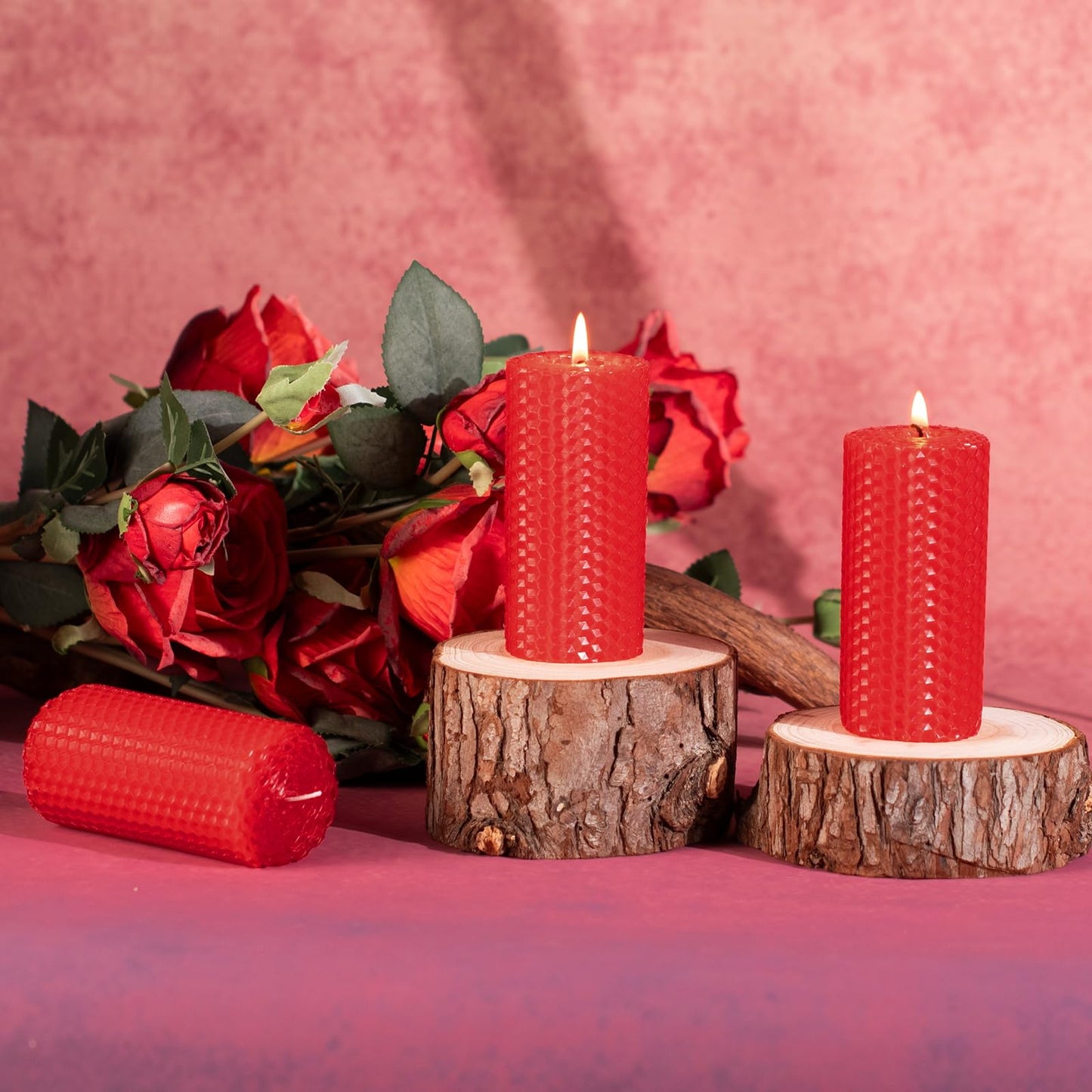 KONNI Beeswax Red Pillar Candles Set of 3, 2"x 4" Unscented Pillar Candles Bulk, 20 Hours Long Burning Candles, Smokeless&Dripless Large Round Candle for Wedding, Decoration, Parties, Spas, Dinner