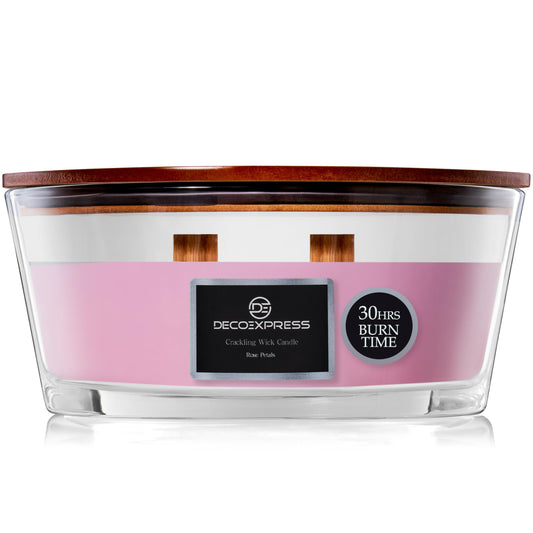 DECO EXPRESS Scented Candles, Crackle Double Wick Candles, Long 50 Hours Burn Time, Home Decor & Gift Ideas (Rose Petals)