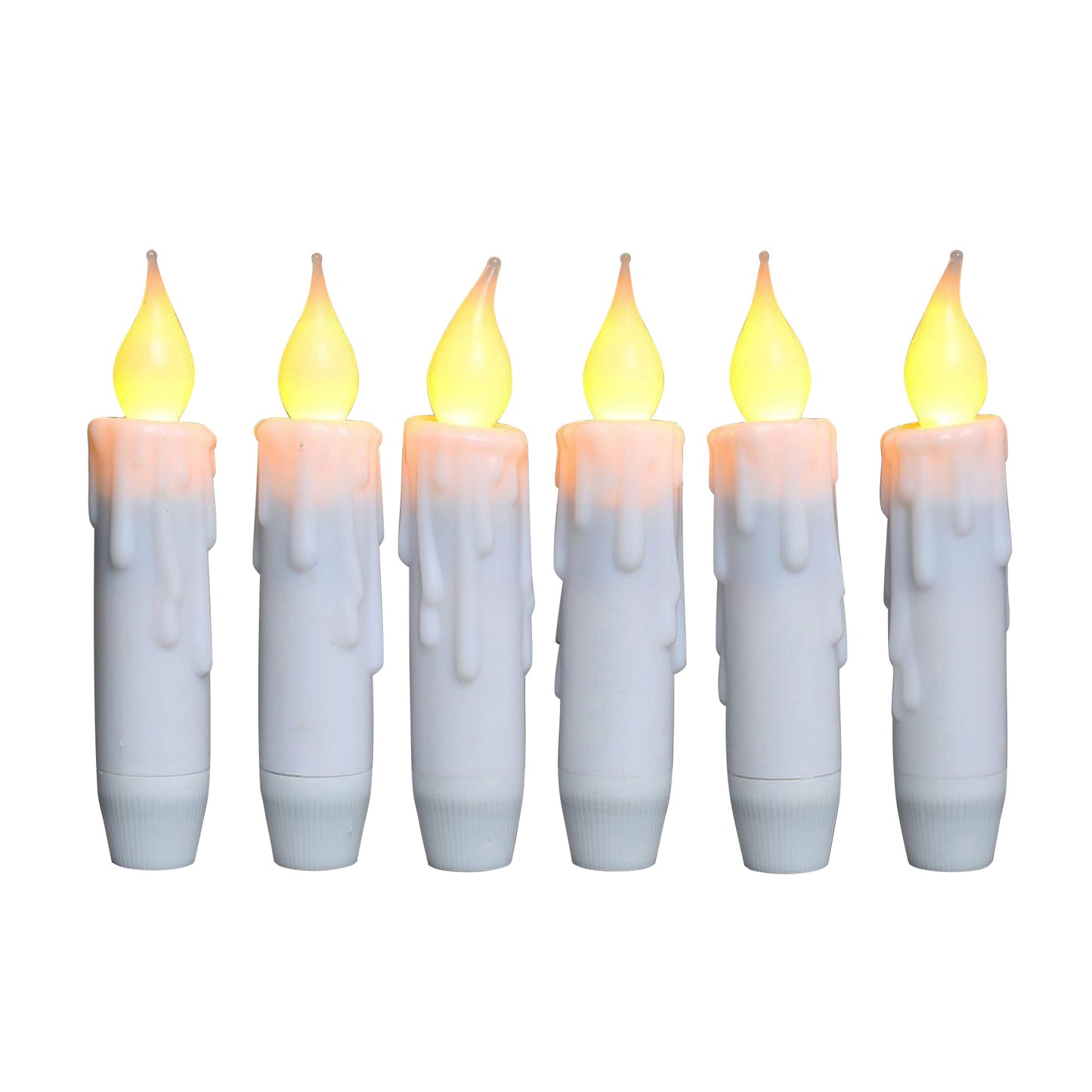 CVHOMEDECO. Flickering Taper Candles LED Drip Flameless Candles, Battery Operated with Timer, White, 4-3/4 Inch, Set of 6