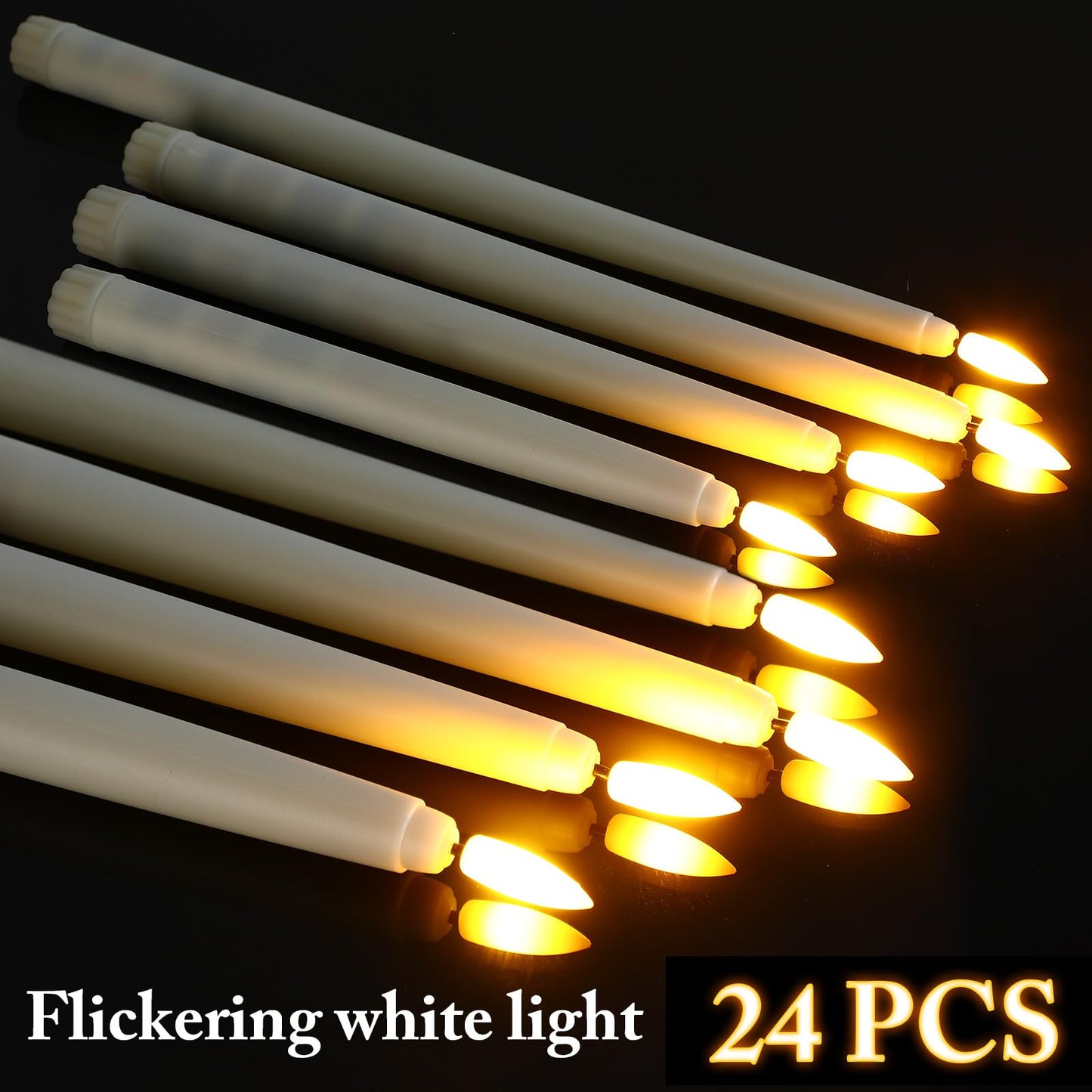 Rossesay 48 Pcs Flameless LED Taper Candles Battery Operated Candles 4 Sizes of 8.5'', 9.65'', 10.83'', 12.8'' Flameless Candlesticks Flickering for Halloween Christmas Church Wedding(Ivory)