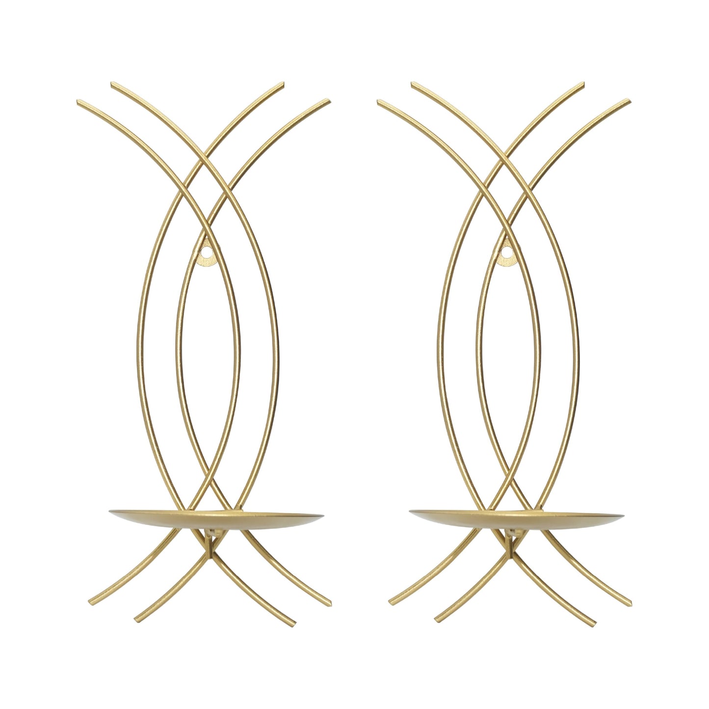 SEICASAYA Wall Sconce Candle Holder Set of 2, Modern Forged Metal Iron Decorative Wall Art for Living Room (Gold)