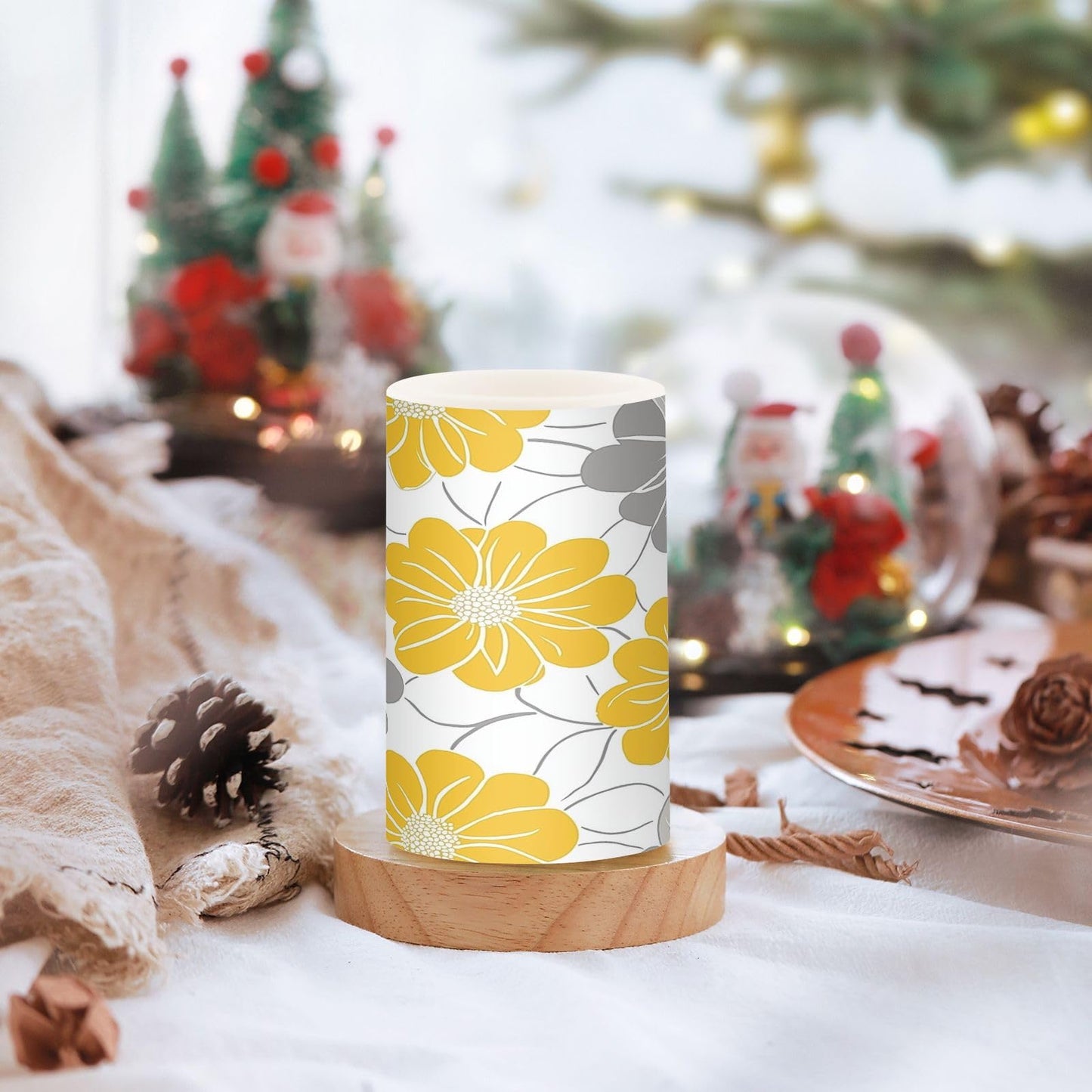 LFICRTAN Gray and Yellow Flower Flameless Candles Battery Operated Color Changing LED Candles with Remote Control Timer Outdoor Indoor 2 Pack