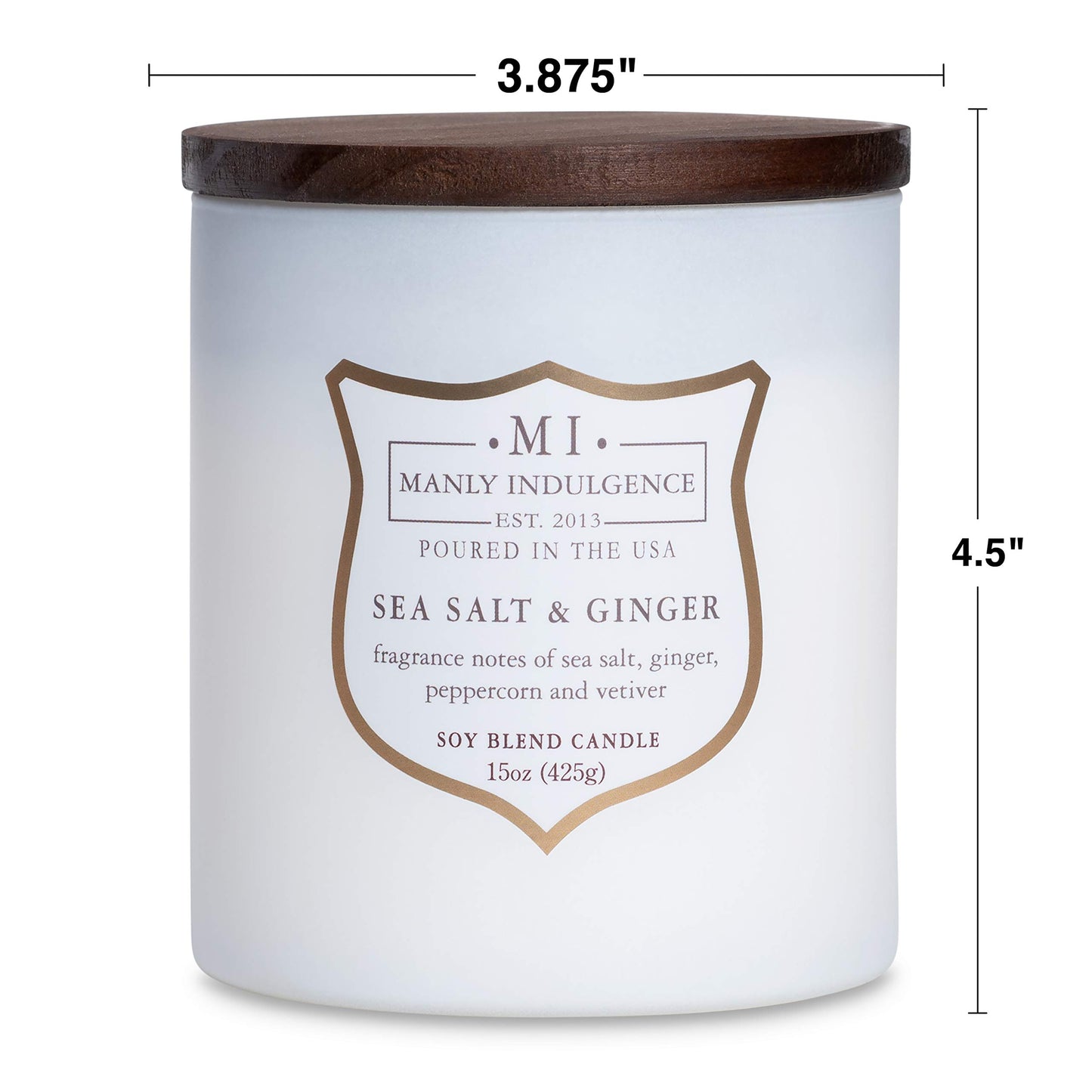 Manly Indulgence Sea Salt & Ginger Scented Candles for Men, 15 oz Wooden Wick, Premium Soy Blend Wax, 60H Burn, Candles for Home Scented - Made in The USA