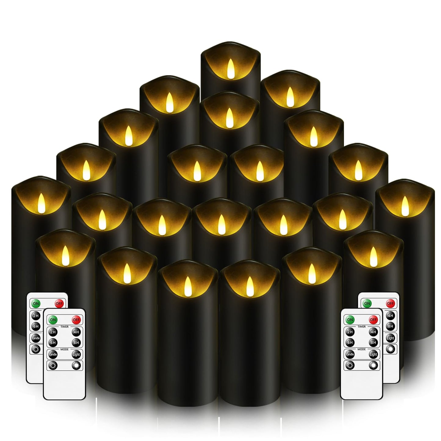 Nimiko Flameless Candles with Remote, Battery Operated Flickering Flameless Candles, LED Candles with Timer 2/4/6/8H, with Realistic LED Candles Set of 24 (D2.2 x H 5" 6" 7") (Black)