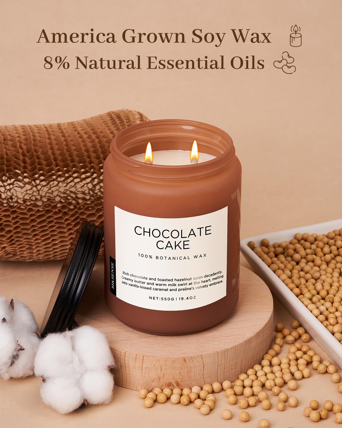 M&SENSE Chocolate Layer Cake Scent Candles, Large Natural Soy Wax 110 Hours Burn Time Clean Non Toxic Scented Classic 2 Wicks Candle 19.4oz for Home Office