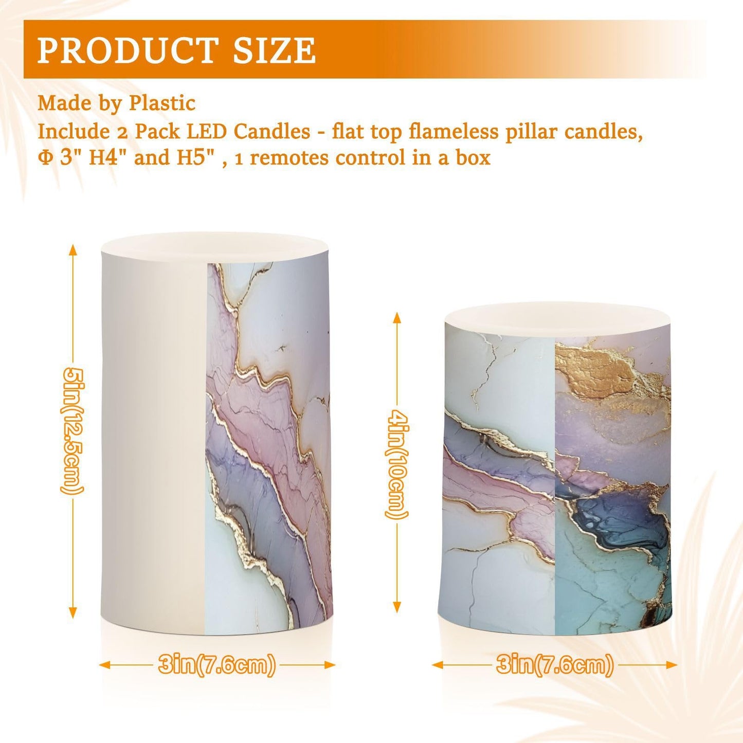 Flameless Flickering Candles Battery Operated Pillar Candles Set for Table Marble Blush Neutral