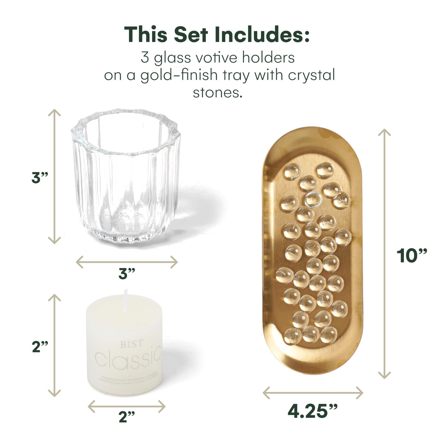 Dawhud Direct Glass Candle Holders - Transparent with Gold Base - Elegant Candle Centerpieces for Tables - Durable Heat-Resistant Design - Perfect for Weddings and Holidays - 3 Glass Set