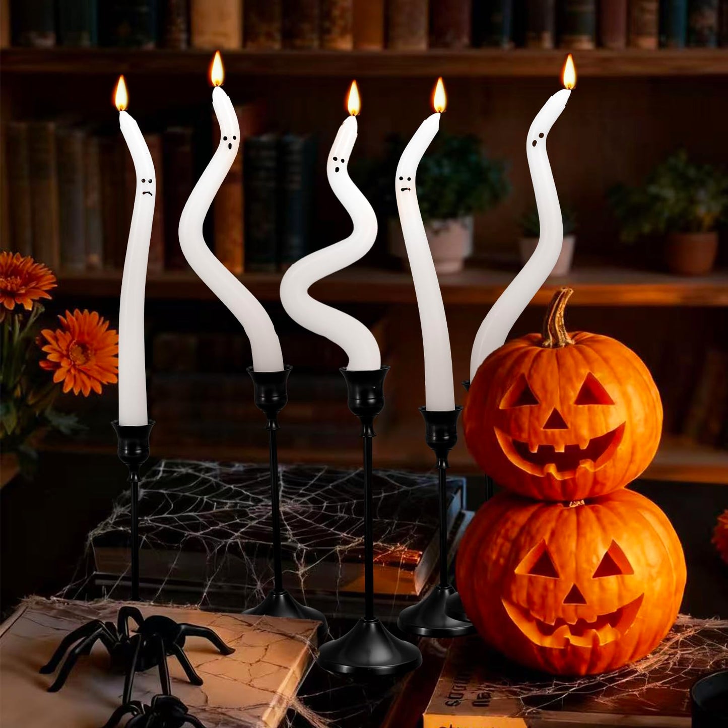 FYSUIMU 5 Pcs Halloween Ghost Taper Candles Funny Ghost Expression Twisted Wax Candles Decoration for Home Indoor Trick or Treat Party Table Supplies