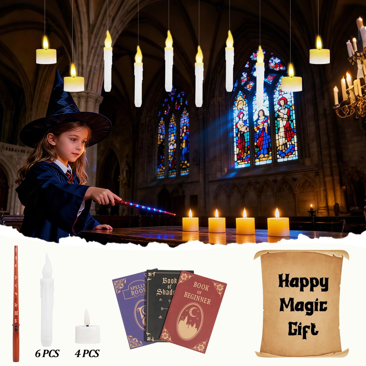 Hobrad 10PCS Floating Candles with Wand Halloween Decorations Indoor Hanging Candles Halloween Battery Candles with Voice Remote Control