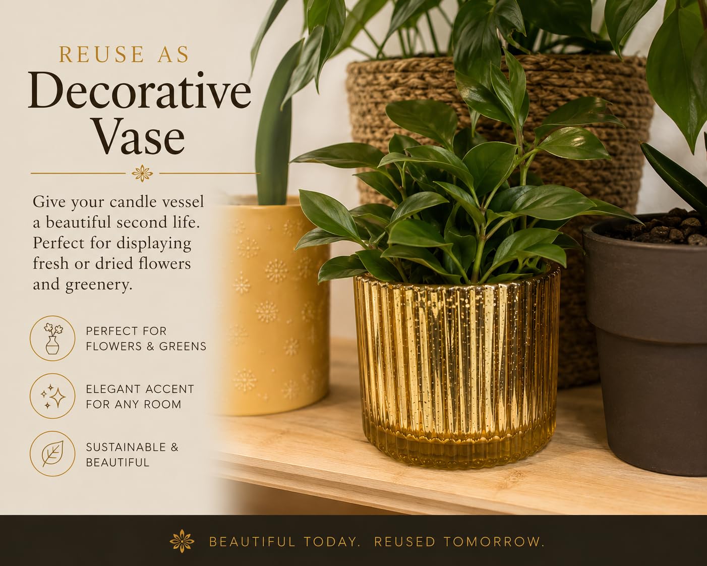 Vanilla Scented Candle, 12 oz Triple Wick in Gold Mercury Glass Jar, Warm Vanilla Fragrance, Decorative Home Candle, Reusable Luxury Glass Container, Luxury Breeze