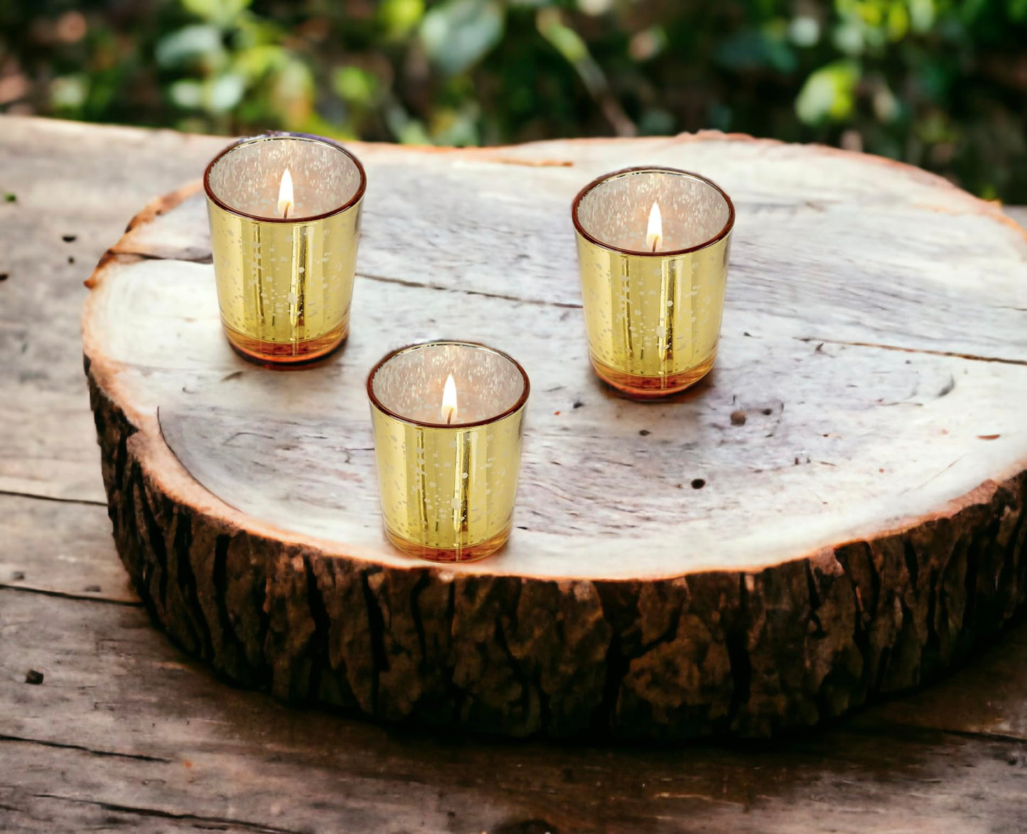Mister Candle Unscented Gold Mercury Glass Votive Candles, 2" Filled Candle Jars for Centerpieces, Wedding Décor, Events, Home & Party Ambiance, Set of 12 Hand Made in USA