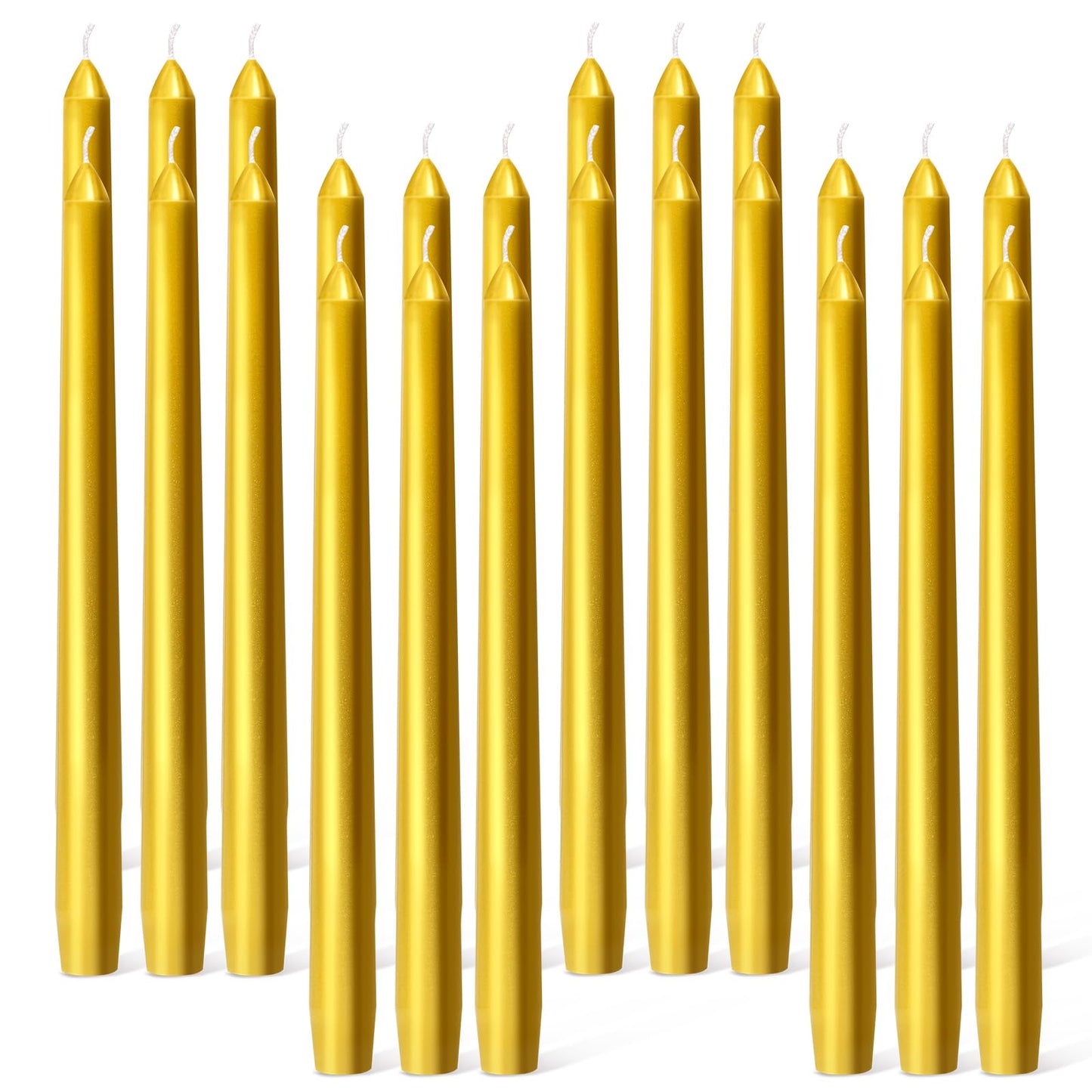 Everymoment Gold Taper Candles - 24 Pack 10 Inch Candlesticks - Dripless & Smokeless for 8 Hours - Unscented Paraffin Wax - Ideal for Wedding Christmas Anniversary New Year's Eve & Luxury Decor