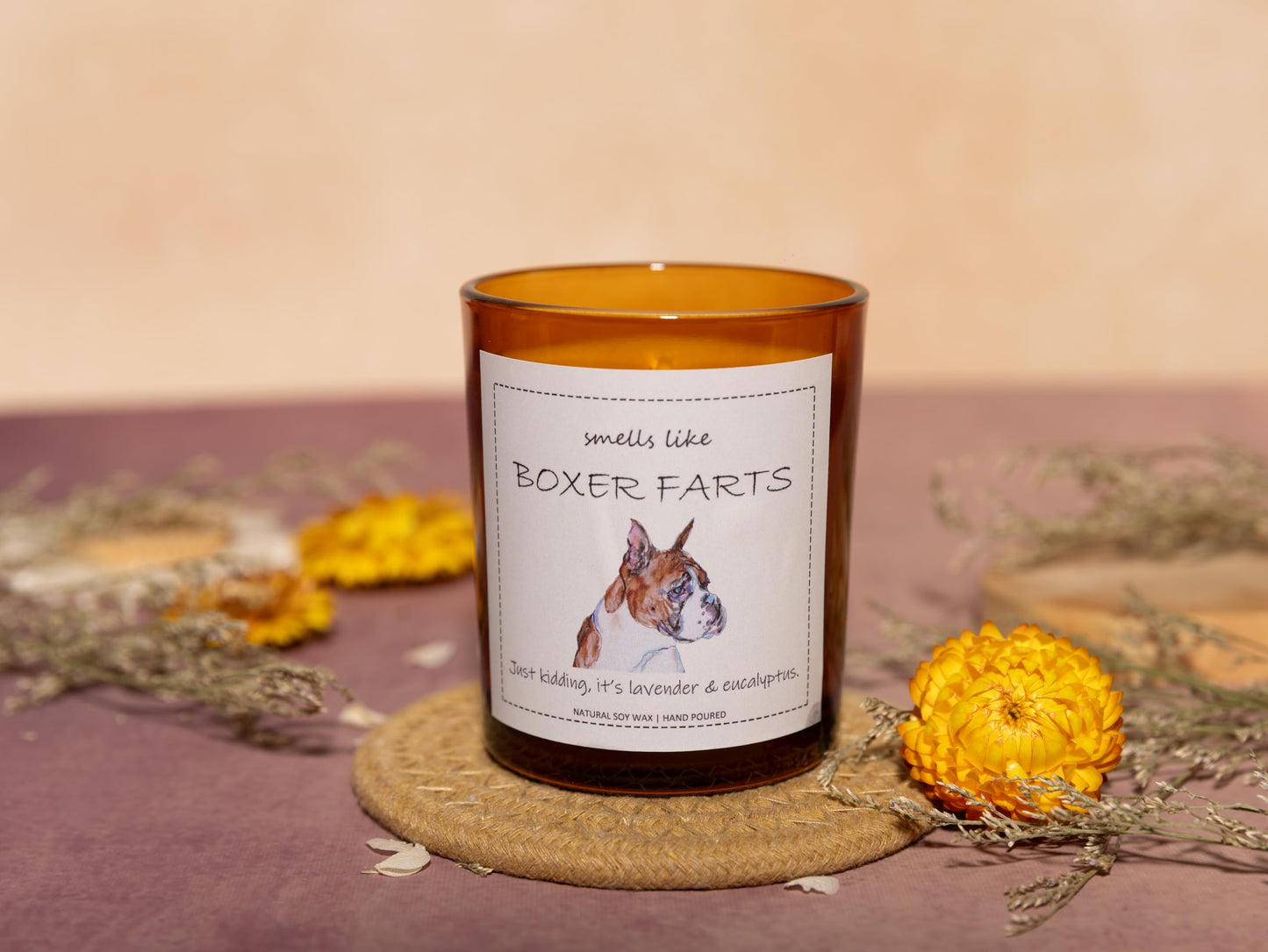 Boxer Dog Gifts & Decor, Boxer Dog Gifts for Women, Smells Like Boxer Farts Candle - Lavender & Eucalyptus, Crafted by Natural Soy Wax & Natural Essential Oils