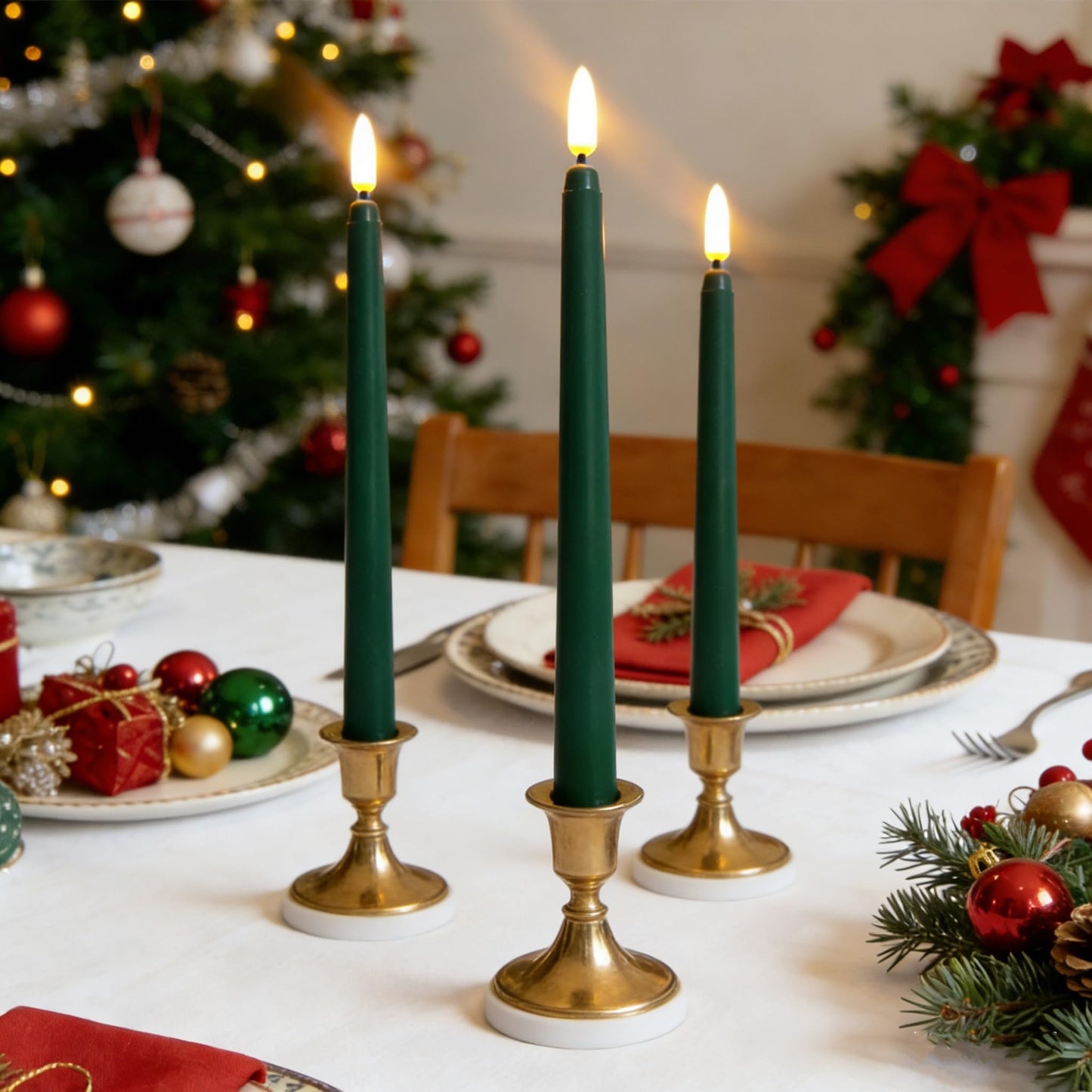 Ni-JASW Green Flameless Taper Candles with Remote, Flickering Battery LED Candlesticks Spring Home Decor Set of 4