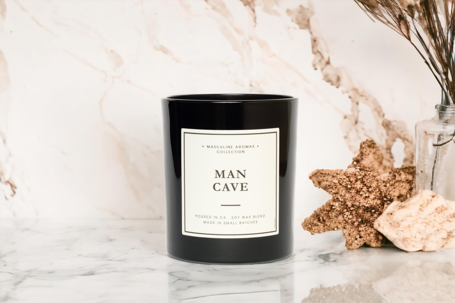 LEOBEN CO – Man Cave Scented Mens Candle – 9oz, Masculine Collection Design – 50 hr Burn Time – Poured in California Using Vegan Soy Wax and Essential Oils – Made in Small Batches