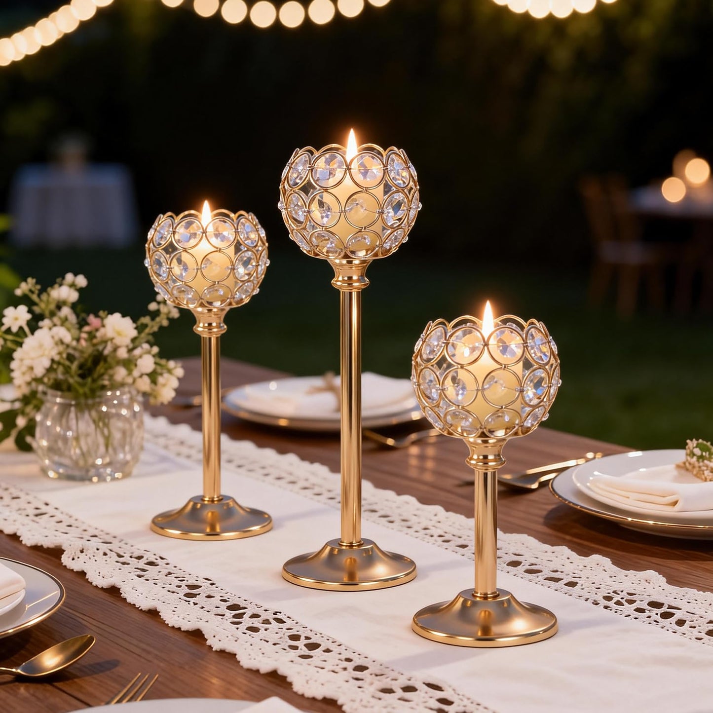 Oakernel Gold Crystal Candle Holders Candlestick Holders - 4 Sets Tall Bling Bowl Candelabra Centerpieces for Dining Table, Wedding, Party & Fireplace Mantel Decor,12Pcs