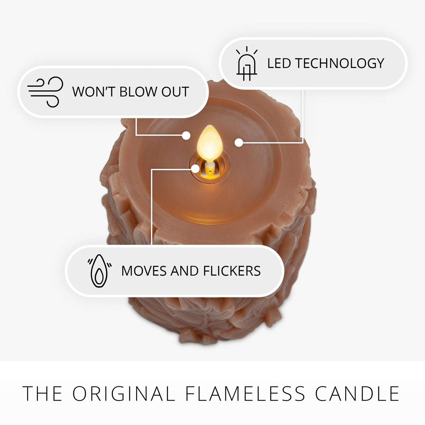 Luminara Flameless Caramel Cafe Embossed Leaves 3.5" x 4.5" Pillar, Battery Operated & Timer Function, Fall Decorations Indoor Candle Moving Flickering Flame LED Light, Remote Ready (Sold Separately)